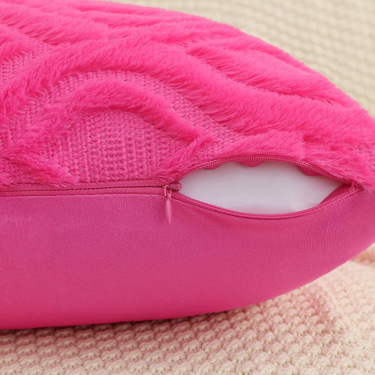 decorUhome Fall Throw Pillow Covers 20x20 Inch Set of 2, Soft Plush Decorative Faux Fur Hot Pink Solid Couch Pillow Covers, Accent Farmhouse Neutral Square Euro Pillow Cases for Sofa Bed Living Room