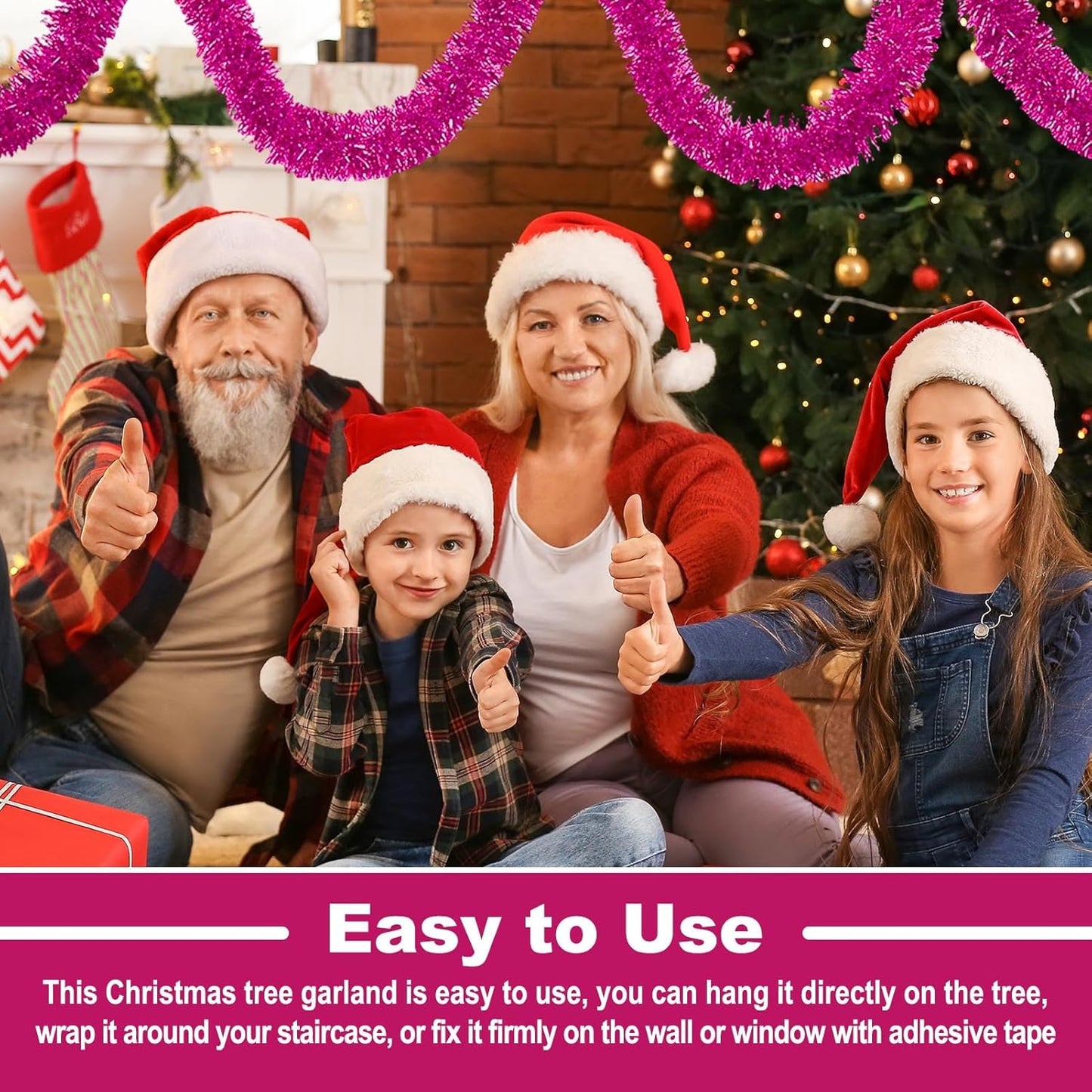 25 Feet Metallic Twist Tinsel Garland Backdrop for Parade Floats, Christmas Eve, New Year, Valentine's Day Party Decorations (Fuchsia, 4in x 25ft)