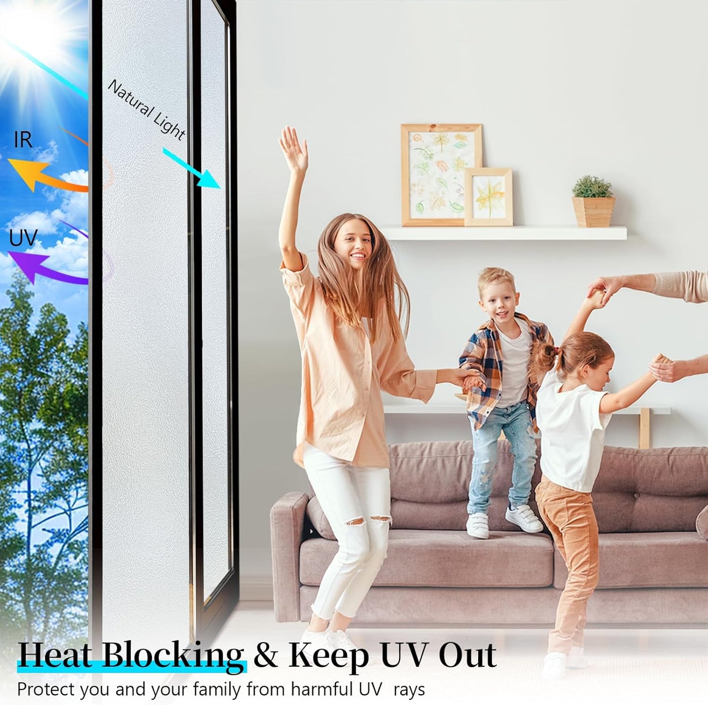 Niviy Etched Privacy Window Film Frosted Glass Static Cling Non Adhesive Window Frost Film for Home Office, White, 17.7 x 78.7 inch