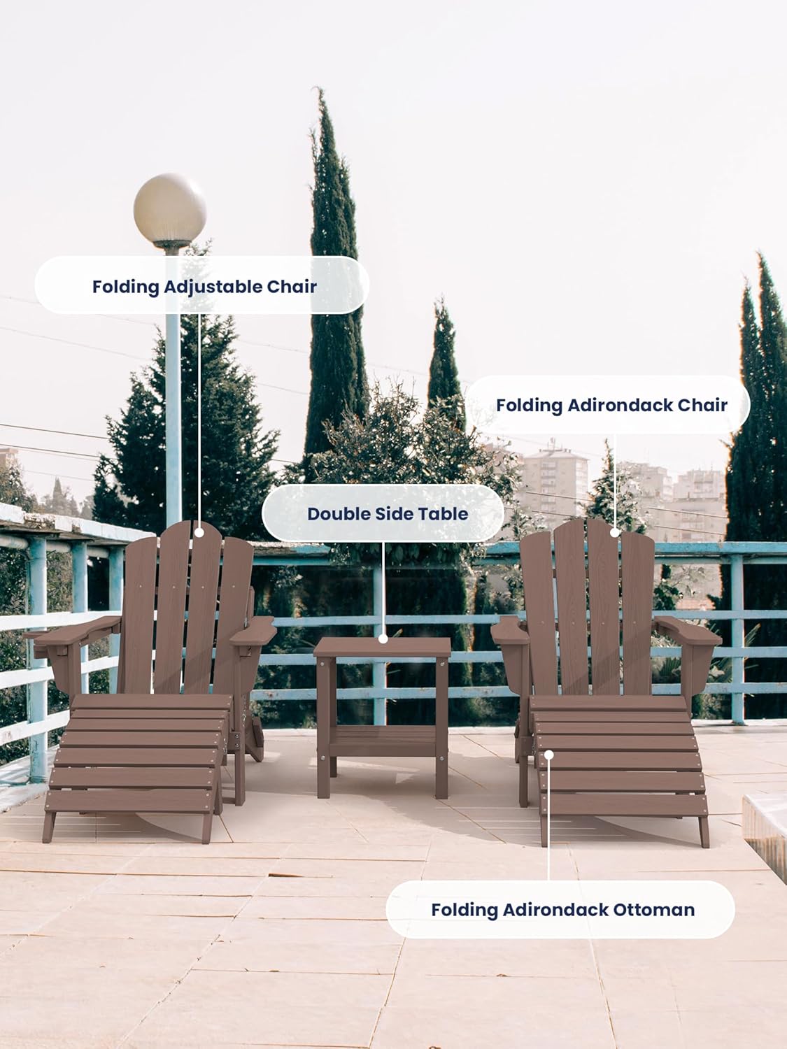 KINGYES Folding Adirondack Ottoman for Adirondack Chair, Coffee