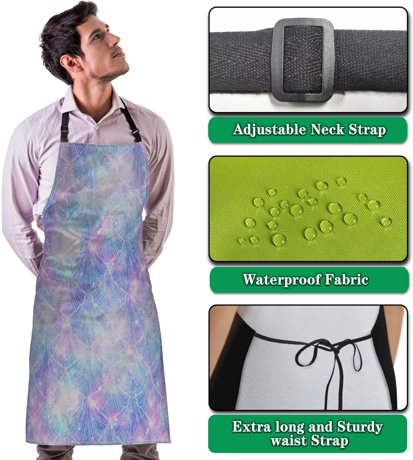 Garden Apron for Men Mermaid Galaxy Vintage Aprons for Women for Kitchen Cooking Restaurant BBQ Painting Crafting Gardening 27” (W) x 31” (H), Waterproof Aprons