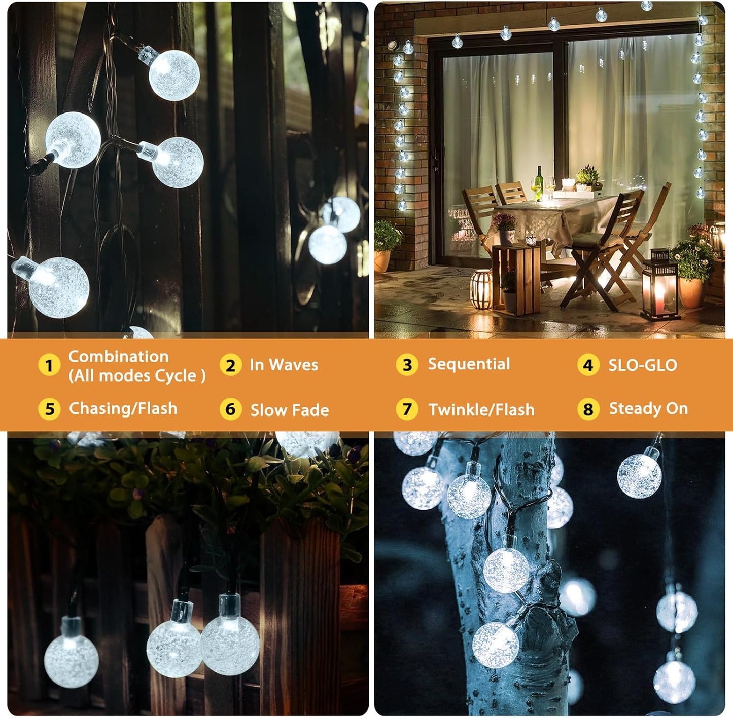Outdoor Solar String Lights, 2x46FT 66LED 8Modes Crystal Solar Powered Christmas Fairy String Lights Waterproof for Outside Yard Fence Easter Holiday Party Garden Decor 2Pack(Pure White)