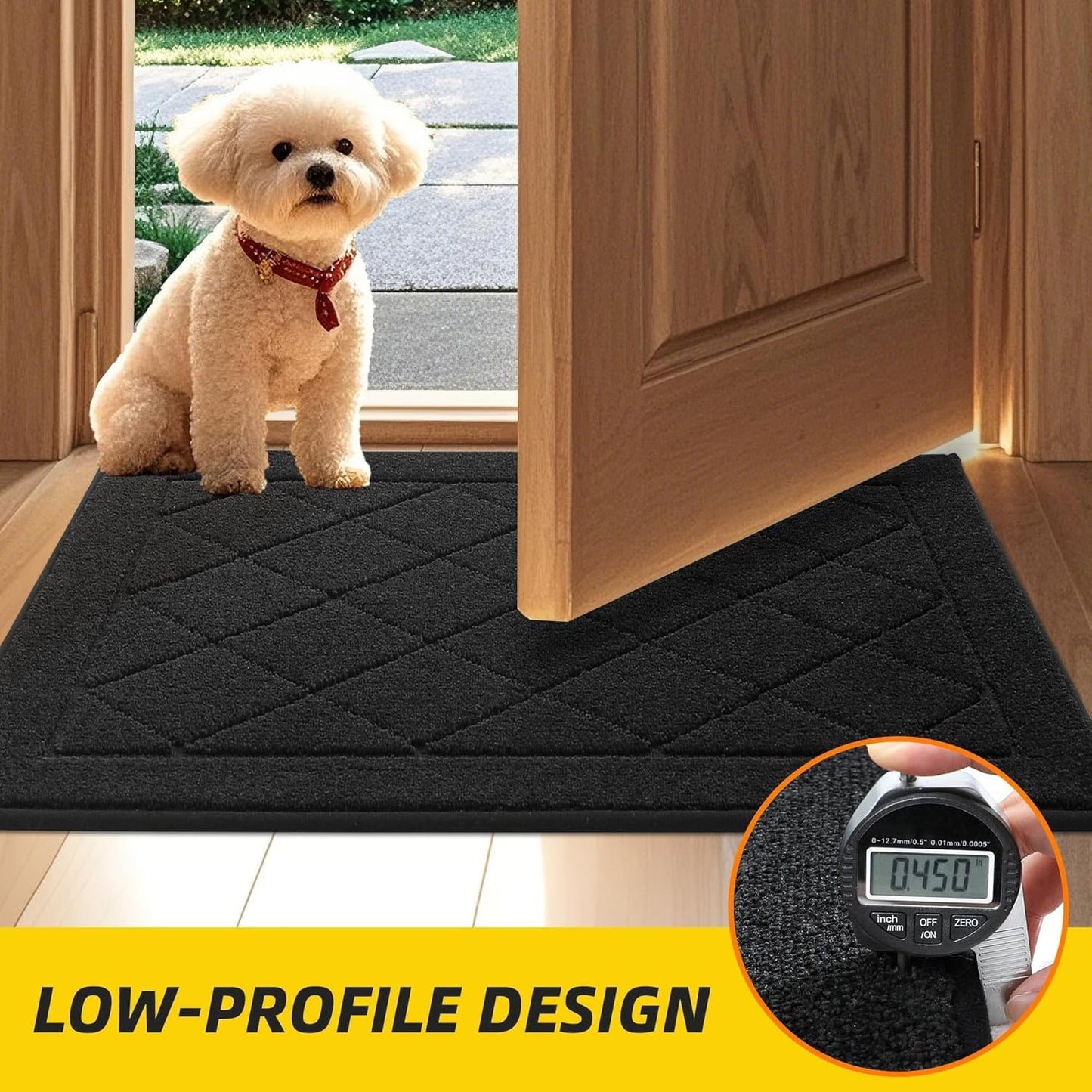 JSEI Dirt Trapper Door Mat 20"x32", Non-Slip Washable Entryway Mats, Dog Door Mat, Stain Resistant and Absorbent Floor Mats, Low Profile Welcome Mat for Front Back Door, Black