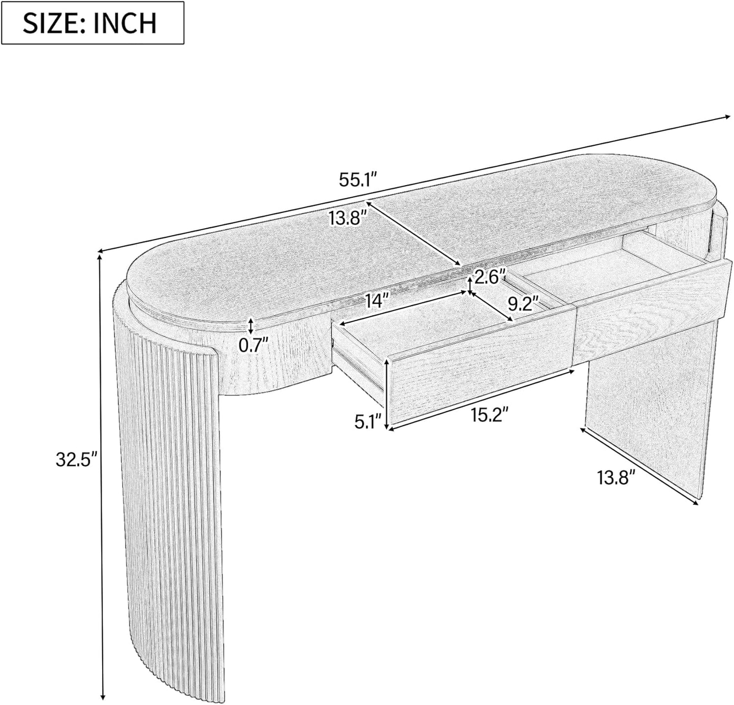 55" Sofa Table with Oval Top and 2 Drawers, Entryway Console Table with Fluted Design for Hallway,Foyer,Entry and Living Room (Fully Assembled-Espresso)
