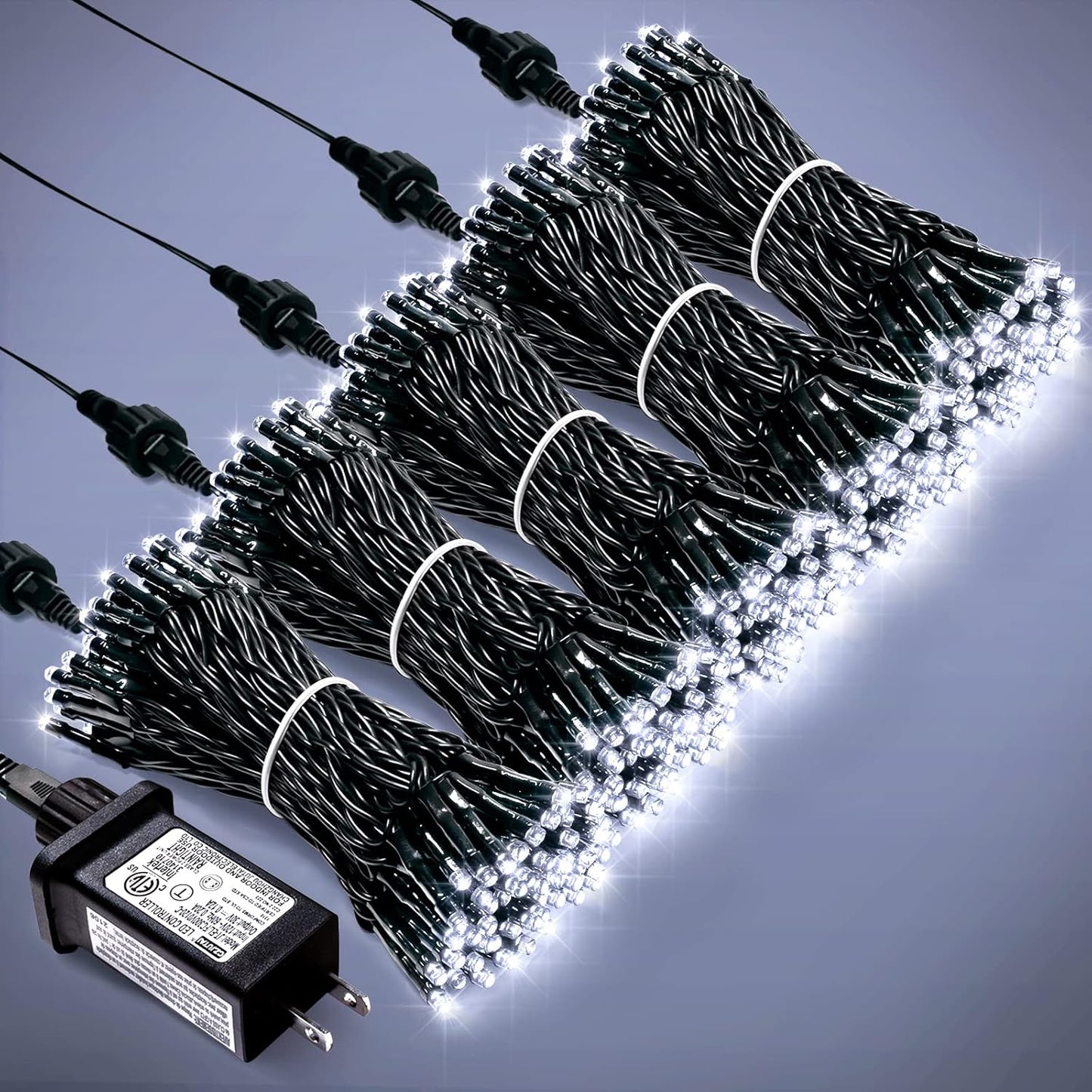 JMEXSUSS 500 LED White Christmas Lights Outdoor Indoor, Green Wire Christmas Tree Lights Plug in, 8 Modes Waterproof White String Lights for Xmas Wedding Party Garden