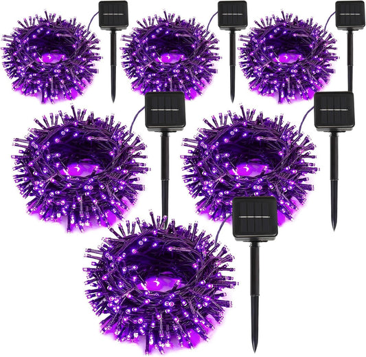 6 Pack Solar String Lights Outdoor, 600 LED Extra-Long 236 FT Solar Lights Outdoor with 8 Lighting Modes, IP65 Waterproof for Halloween, Garedn, Xmas, Balcony, Wedding, Party (Purple)