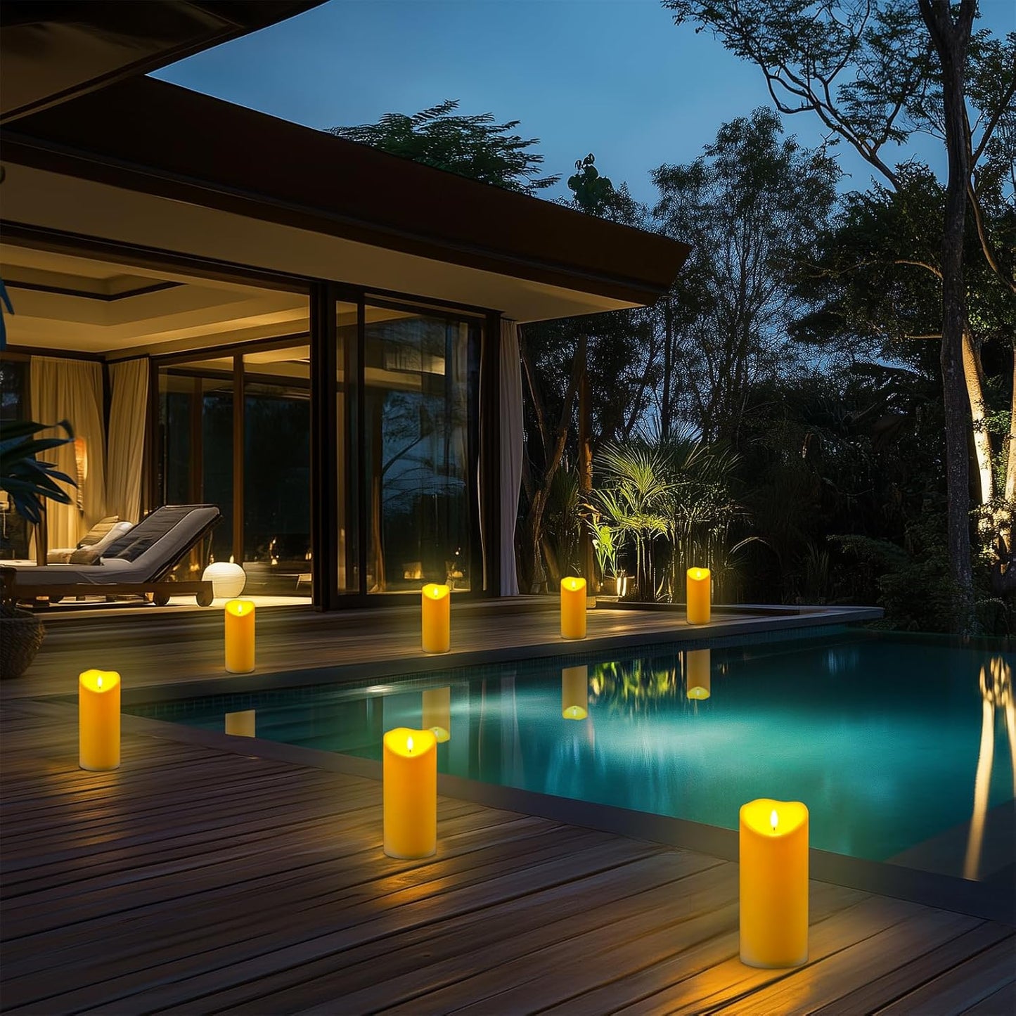 Homemory 4"x9" Outdoor Waterproof Flameless Candles with Timers and Remote Control, Battery Operated Candles, LED Plastic Candles, Dark Ivory, Set of 2