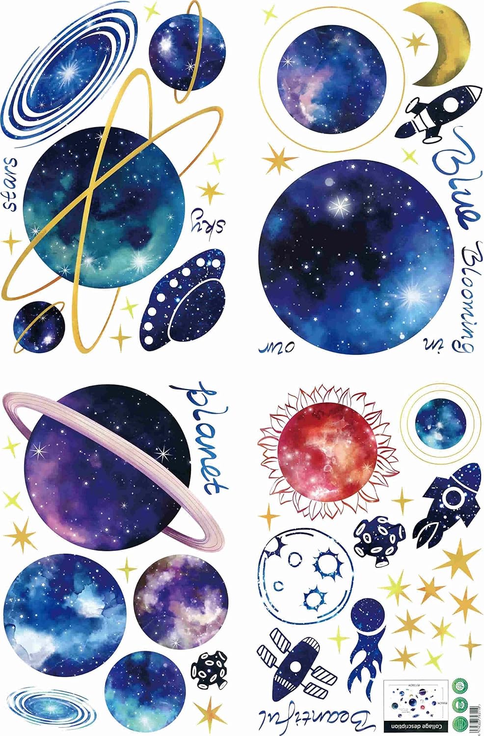 Quanhaigou Blue Purple Galaxy Wall Decals, Removable Sticker,The Art Magic 3D Milky Way Cosmic Stars Spacecraft Dreamscape Home Decor for Bedroom Living Room Floor Ceiling Kids Room