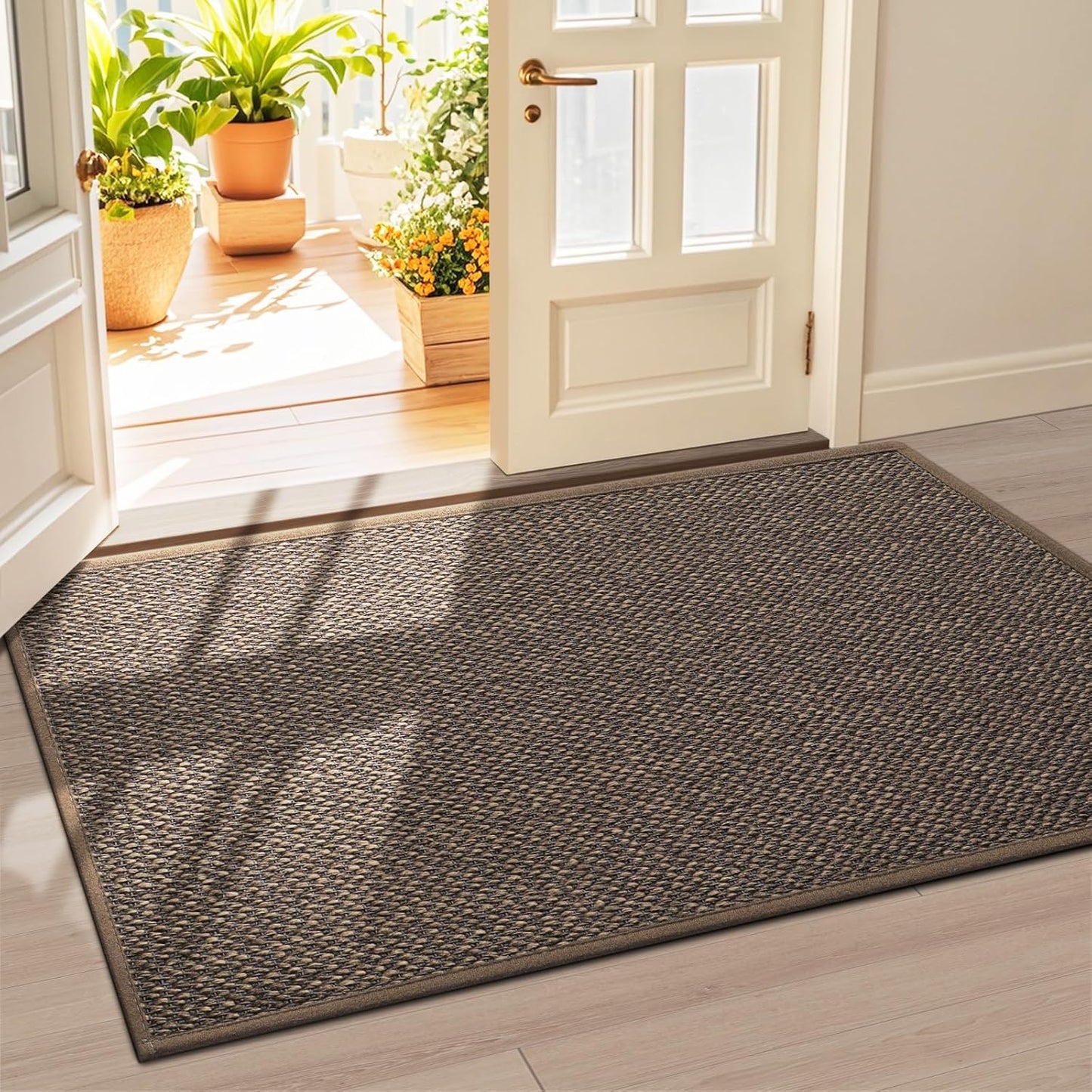 LEKEEPGO Door Mat 36"x59", Non Slip Door Mat Indoor Entrance, Rubber Backing Front Indoor Door Mats Washable Absorbent Low-Profile Doormat Entryway Entry Resist Dirt Inside Door Mats, Brown