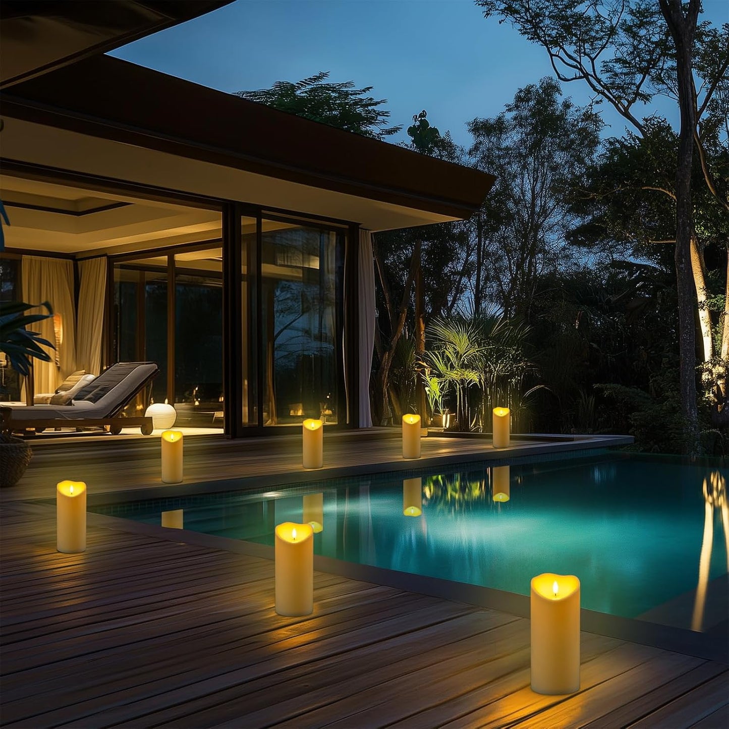 Homemory 4"x9" Outdoor Waterproof Flameless Candles with Timers and Remote Control, Battery Operated Candles, LED Plastic Candles, Ivory White, Set of 2