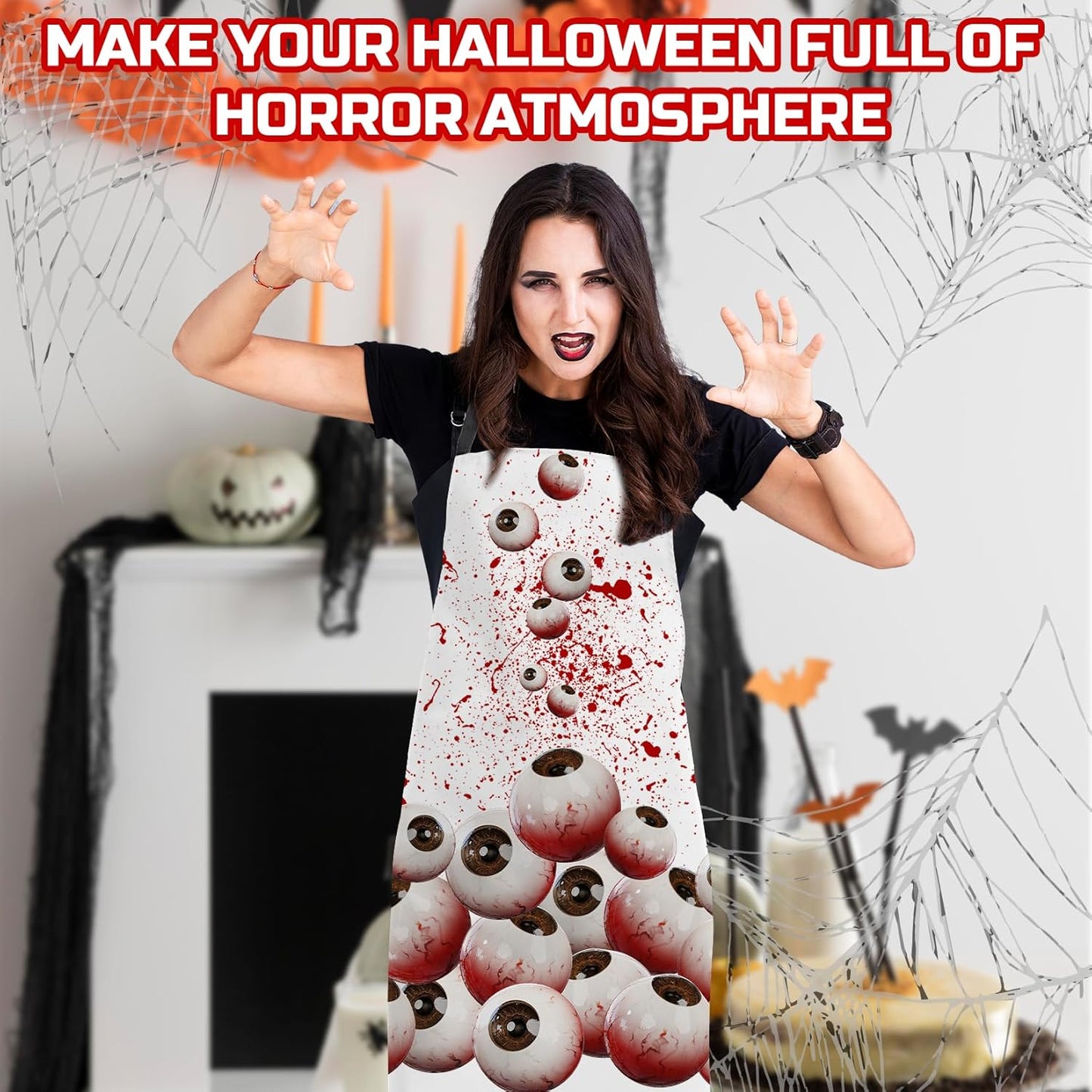 Happy Halloween Horror Apron Unisex, Adjustable Funny Kitchen Apron, Waterproof Scary Bloody Bib Aprons for Cosplay Party