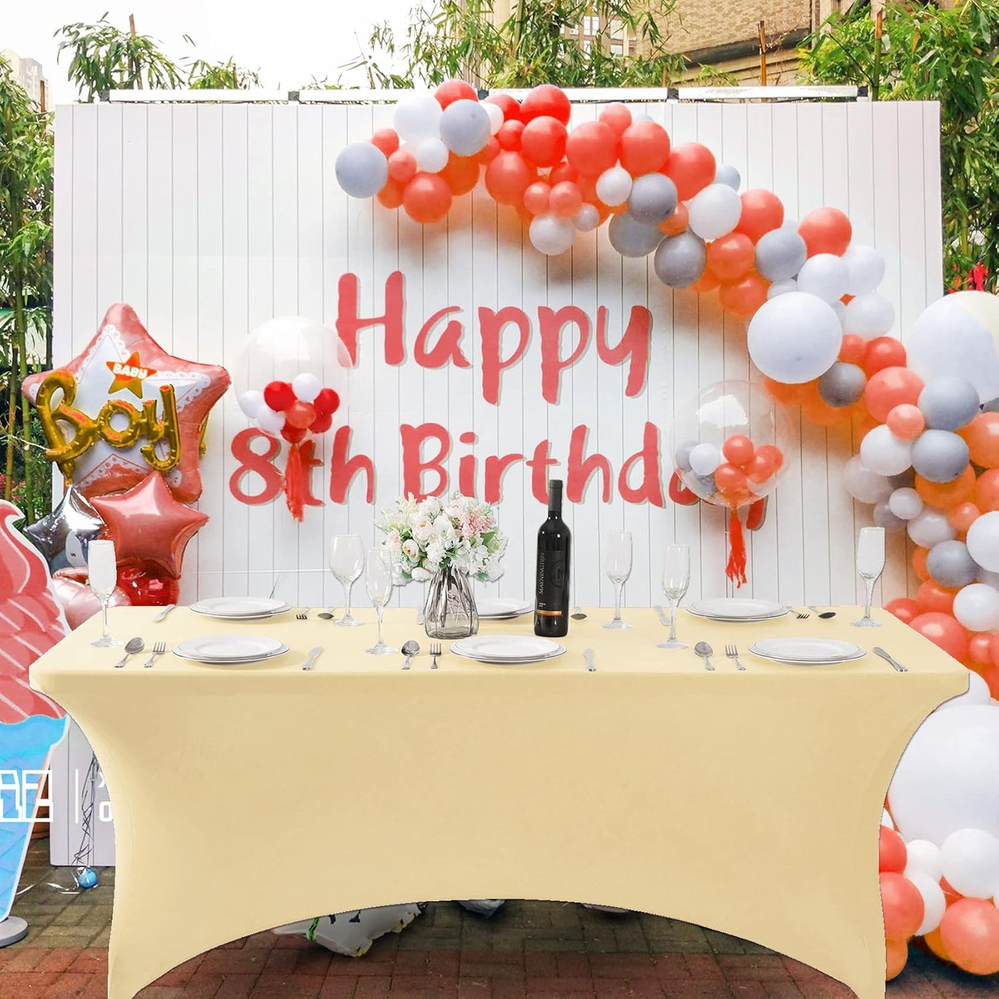 SuperO Waterproof Spandex Table Cover for 4FT Table Universal Fitted Stretch Tablecloth for Party, Banquet, Wedding and Events-Champagne