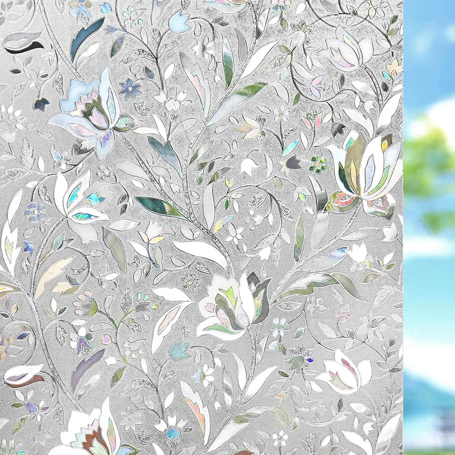 Kromapolis Window Film - Privacy, Vinyl Glass Covering, Stained Glass Decorative, Frosted Static Clings, Non-Adhesive, No-Glue (29.5 x 157.4 Inch)