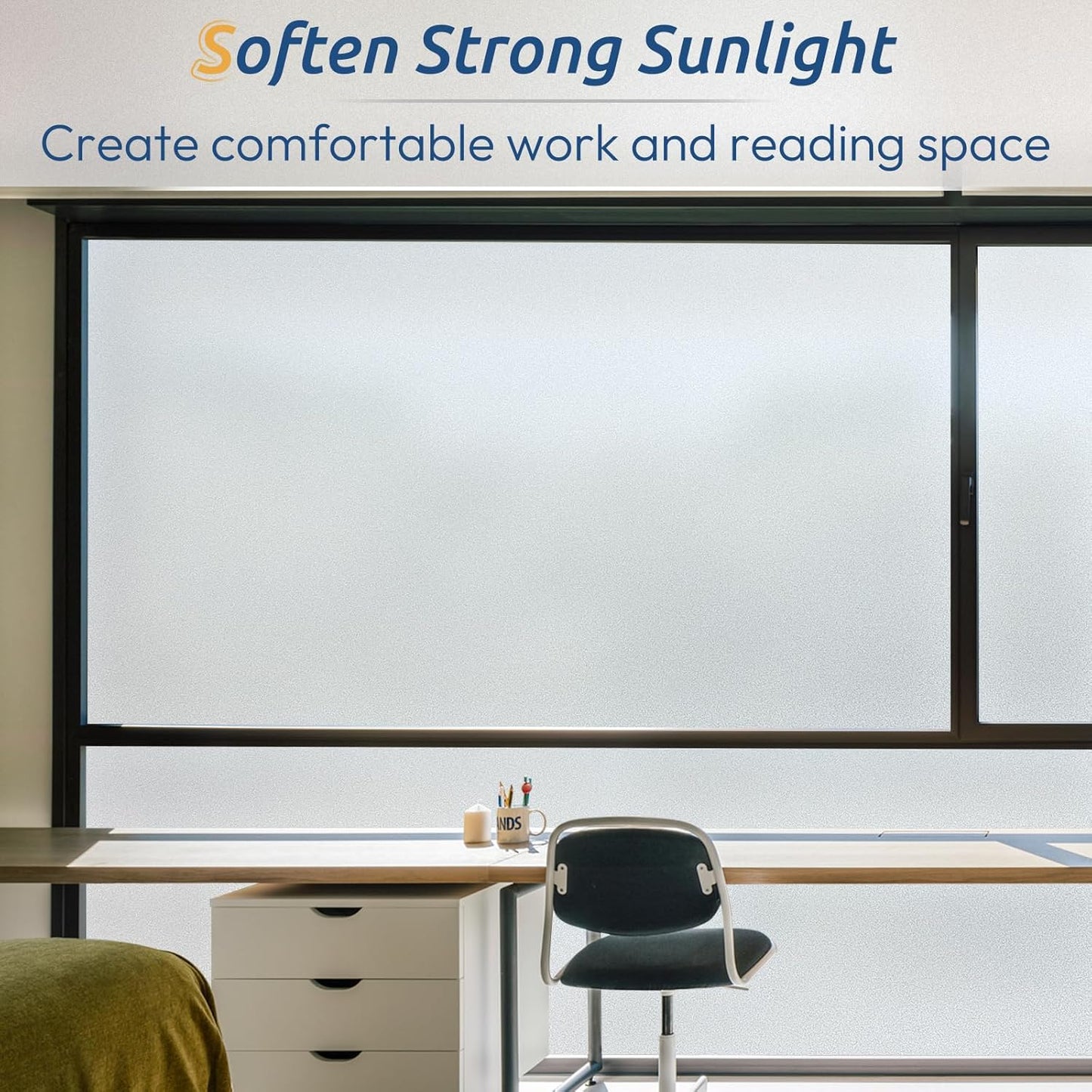 rabbitgoo Window Privacy Film, Frosted Glass Window Clings, Static Cling UV Heat Blocking Door Stickers for Home Bathroom, Removable Indoor Decal Coverings Day and Night, Pure, 17.5 x 118.1 Inches