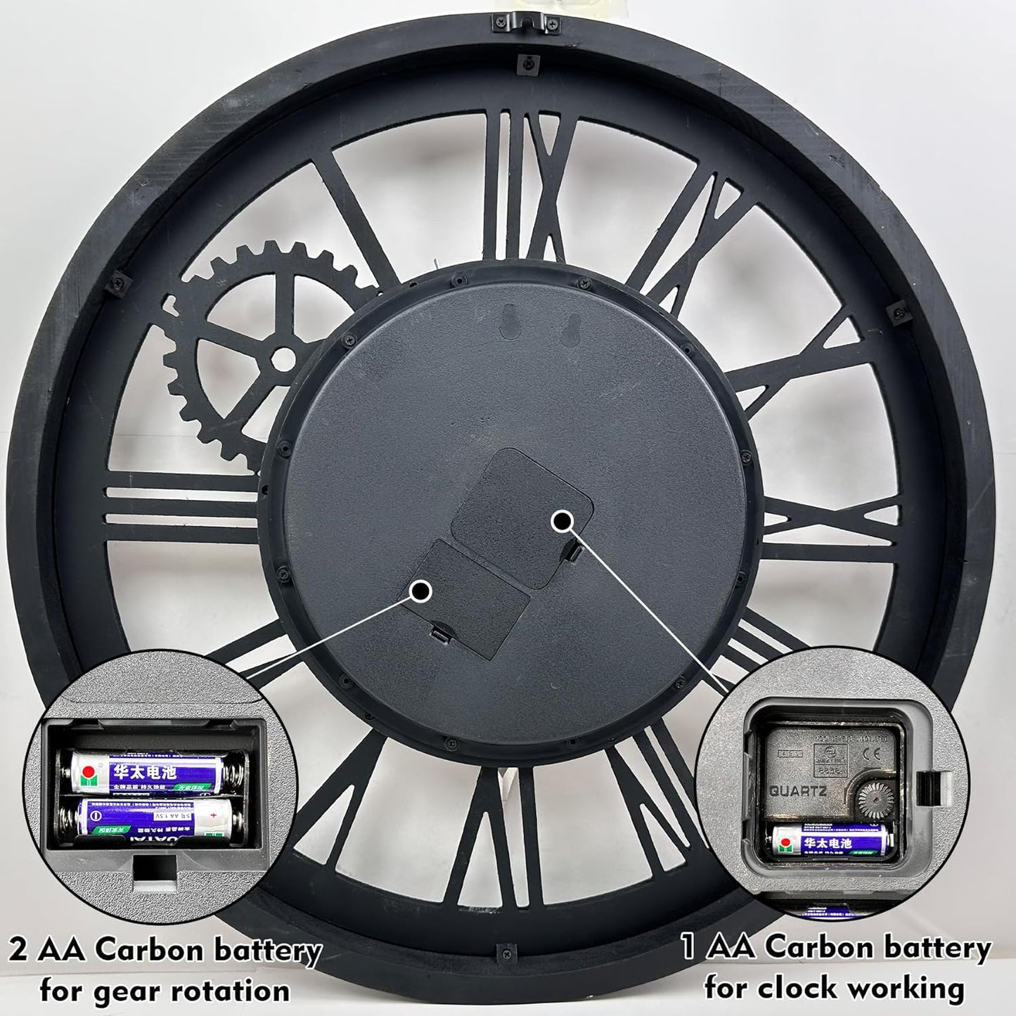 The B-Style Large Wall Clock 24 inch Moving Gear Wall Clock Oversized Vintage Farmhouse Wall Clocks for Living Room Decor Rustic Industrial Wood Clock (Desert Beige, 24 inch/60cm)