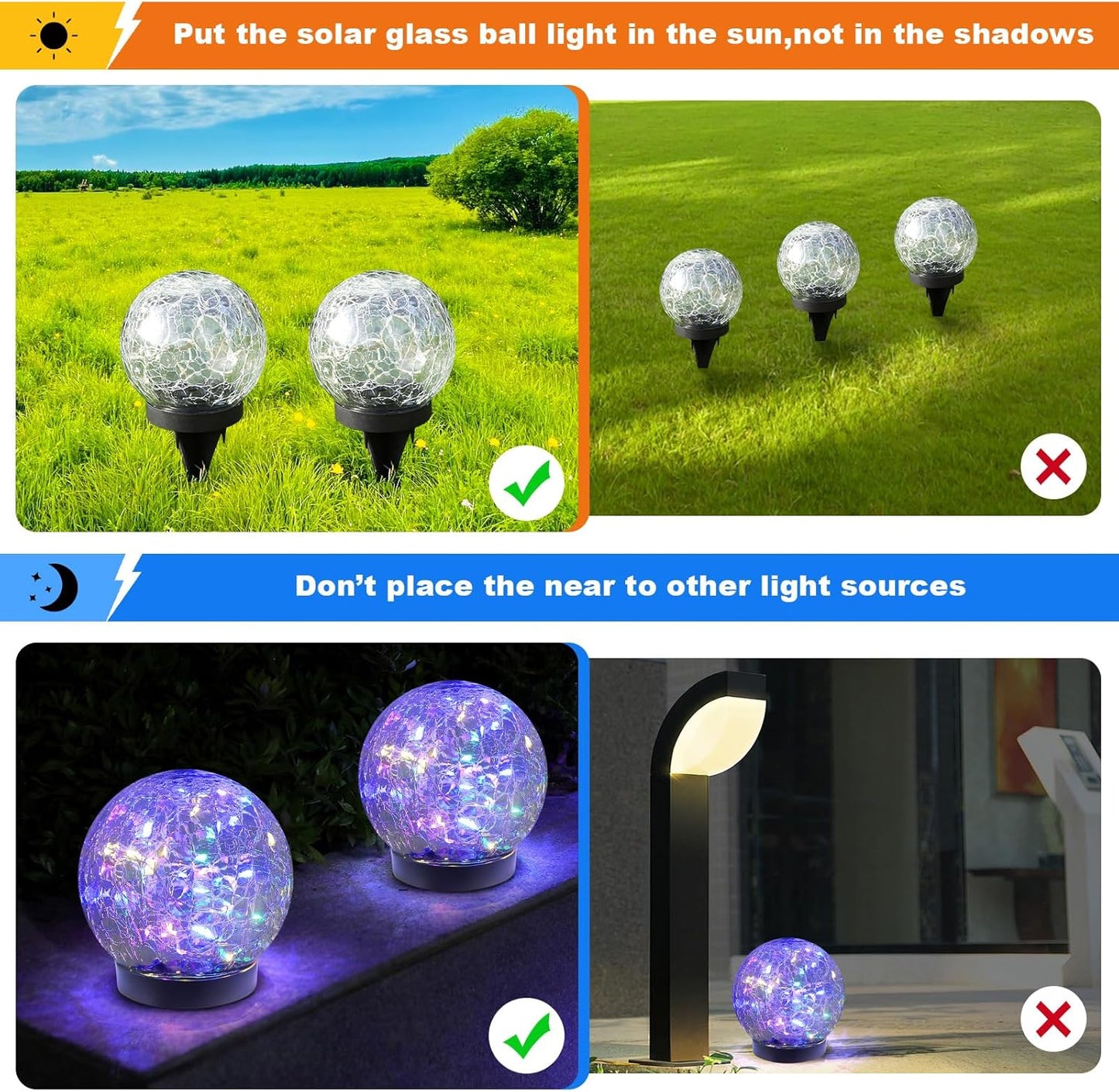 Solar Globe Lights Outdoor Waterproof-Solar Balls-Solar Garden Lights-Orbs for Outside 4 Pack Cracked Glass Ball for Lawn Patio Yard Backyard Decorations