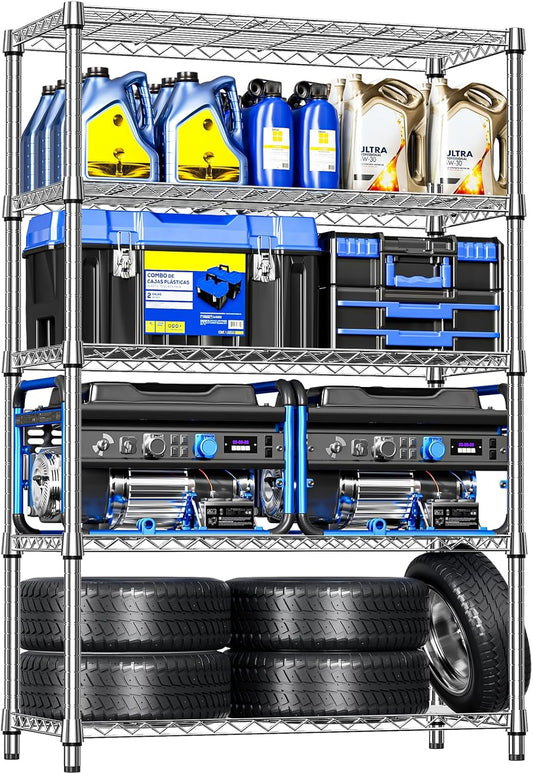 IZEUK Storage Shelves Outdoor Wire Shelving Unit Metal Rack 4 Tier, 17.7" D x 47.24" W x 59" H, Grey