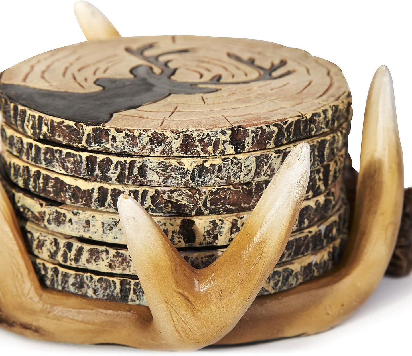 Deer Antlers Coaster Set of 6 – Handcrafted Deer Antler Decor and Man Cave Gifts for Men - 6 Full Size Deer Antlers Coasters for Man Cave Décor