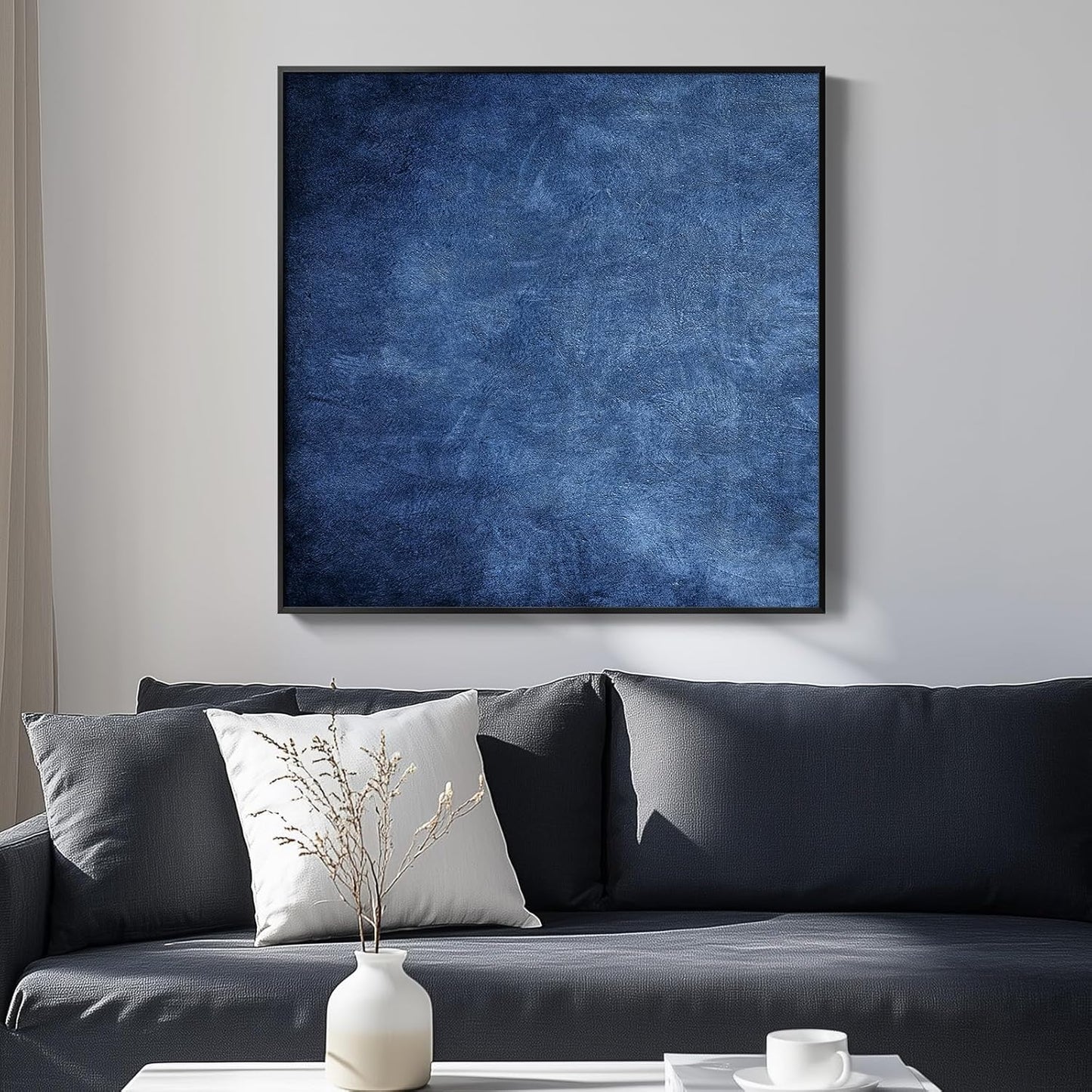 Large Framed Navy Blue Modern Abstract Wall Art for Living Room, Canvas Paintings Artwork for Walls, Minimalist Blue Art Prints Pictures for Hallway, Bedroom, Office Wall Decor -30x30 Inch