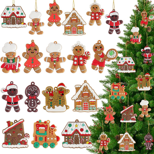 12pcs Gingerbread Man Ornaments for Christmas Tree, Assorted Gingerbread Figurines Decorations with Gingerbreads House Ornaments for Holiday Christmas Tree Home Decor