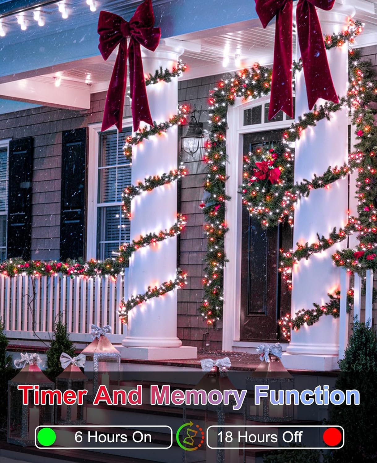 Christmas Lights Outdoor 40FT 120 LED, Green Wire Christmas Tree Lights Waterproof, 8 Modes & Timer, Connectable String Light for Indoor Bedroom Yard Patio Party Xmas Decorations, Red White