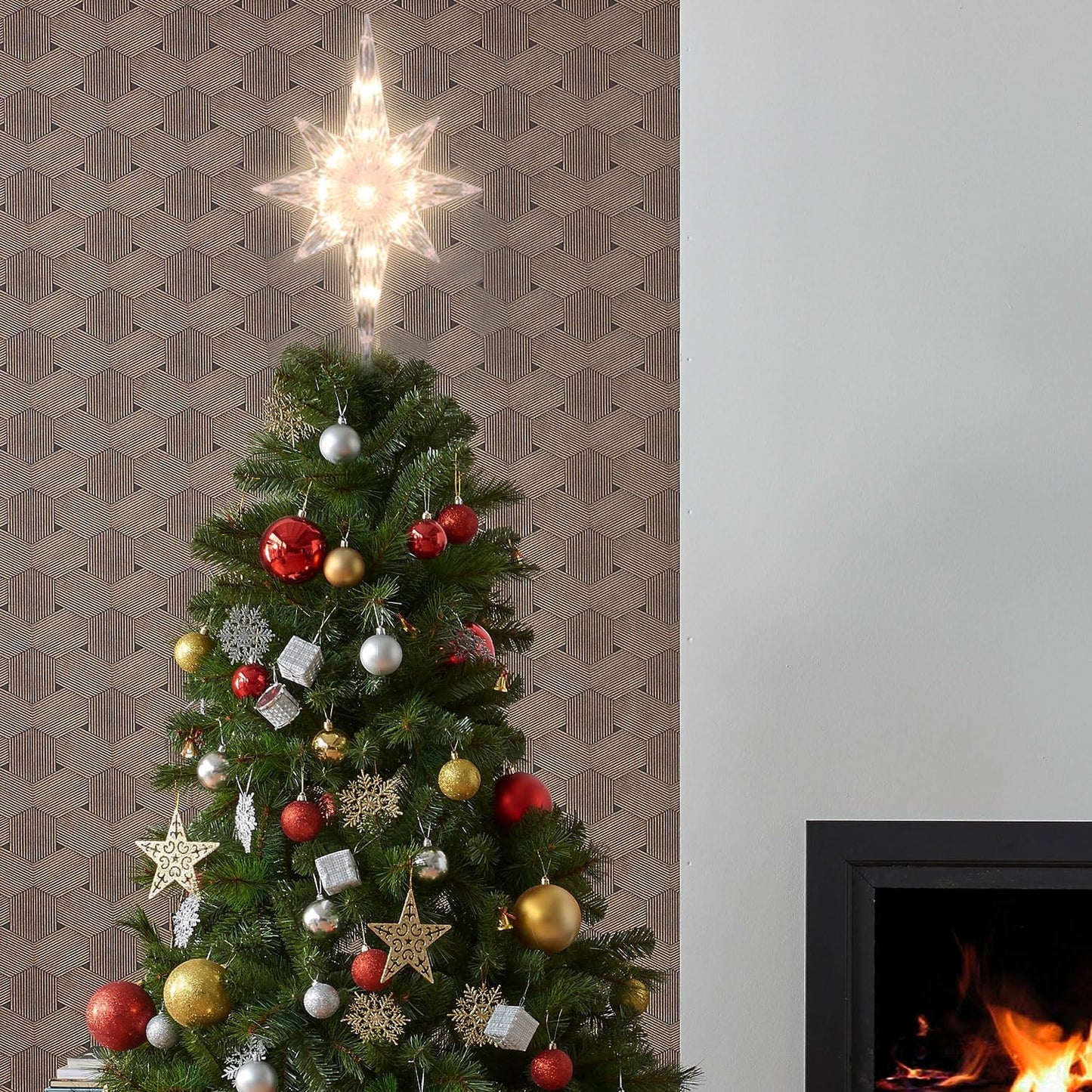 Lighted Christmas Tree Topper, Bethlehem Star Treetop with 41LED Warm White Fairy Lights, Holiday Christmas Tree Decorations