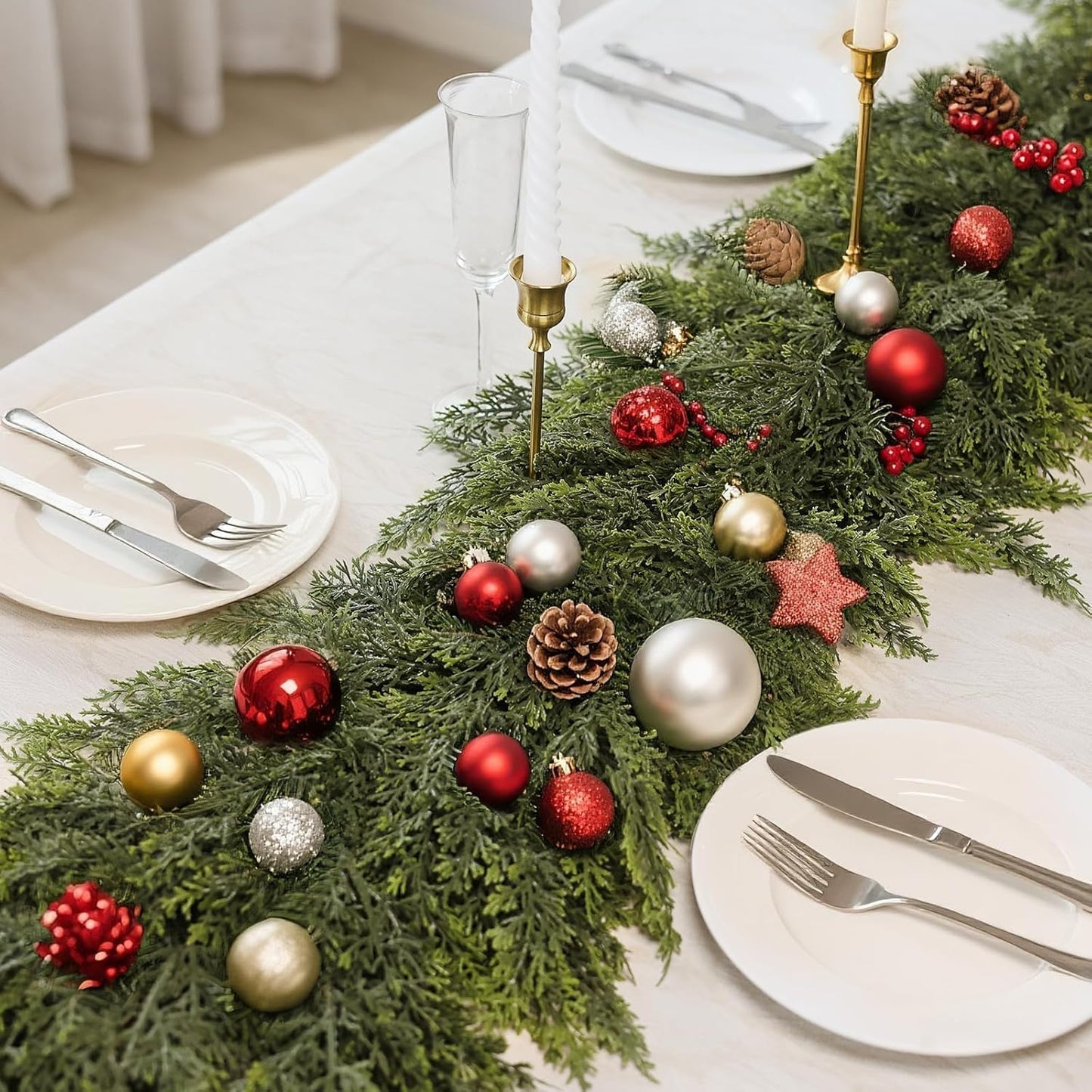 Real Touch Cedar Garland - Artificial Christmas Garlands Faux Green Cedar Fake Pine Needles Garland for Fireplace,Table, Stairs, Mantle, Window,Indoor Outdoor,Home,Holiday Decor(1 PCS,6 FT)