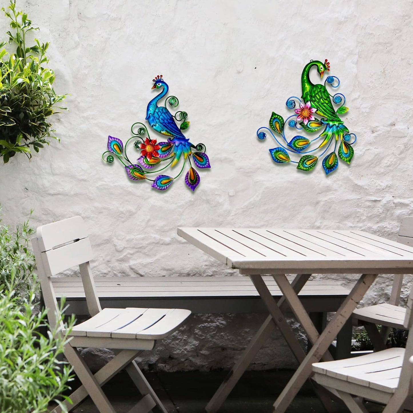 J-Fly Metal Peacock Wall Art - Tropical Outdoor Metal Bird Wall Decor - 11 Inch