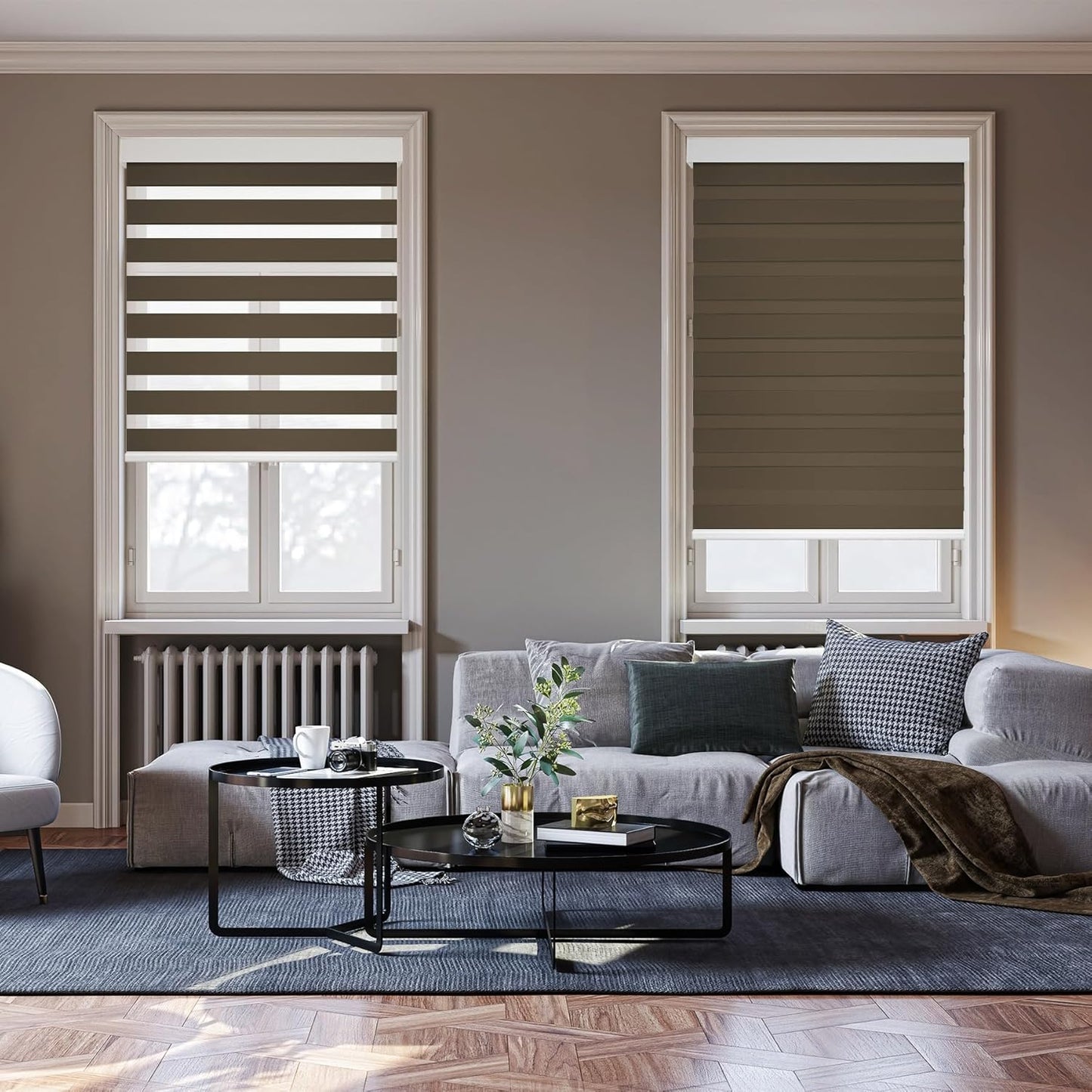 HESTIA Cordless Zebra Blinds Light Filtering Roller Shades UV Blocking Blackout Privacy Indoor Window Shades for Home Office Day and Night, Brown,41" W x 54" H