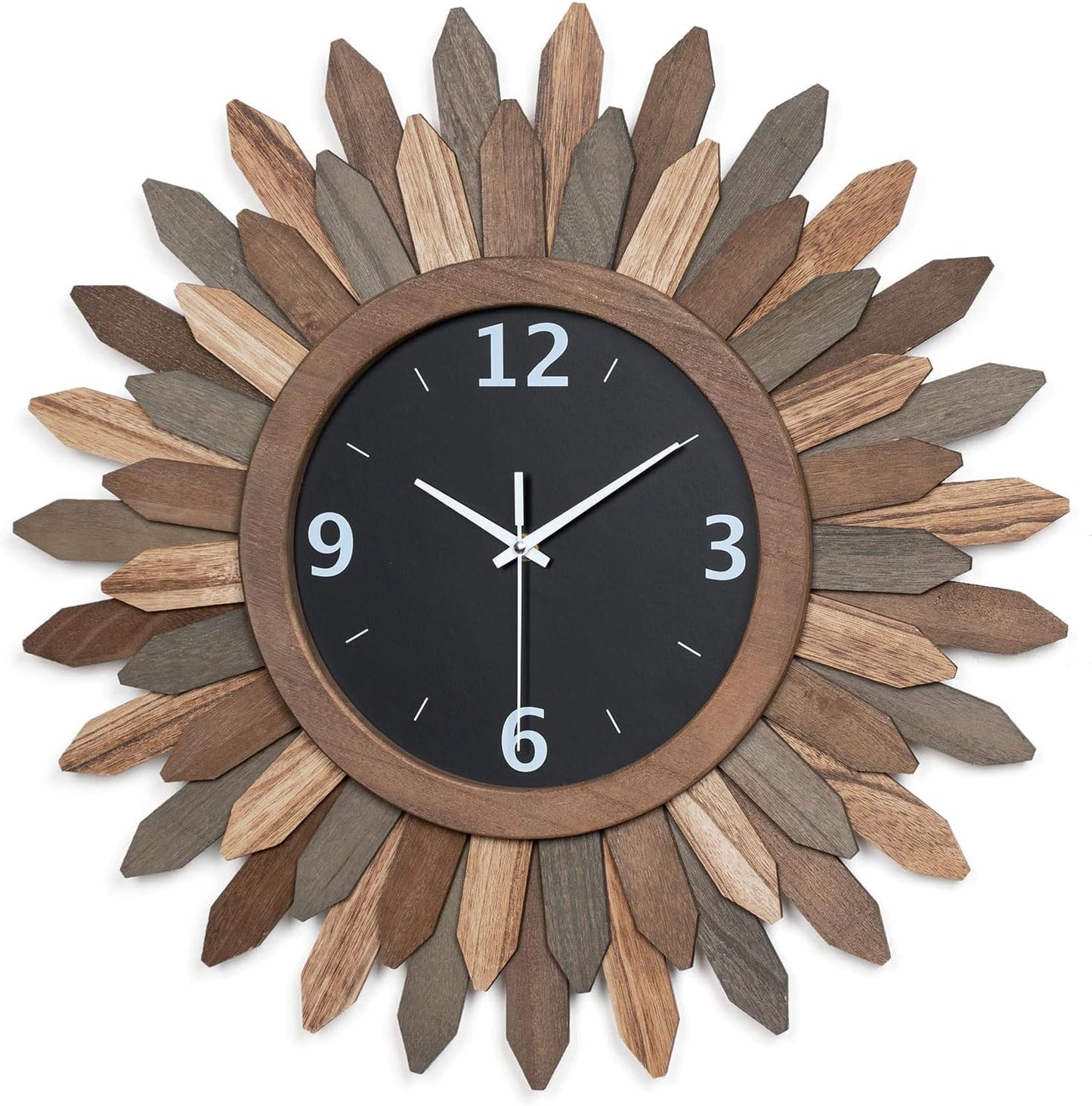 Honiway Large Wall Clock Battery Operated 21 in Rustic Wood Boho Sunburst Decorative Wall Clock Silent Non Ticking Farmhouse Wall Clocks for Living Room Bedroom Kitchen Bathroom Decor (Tricolor)