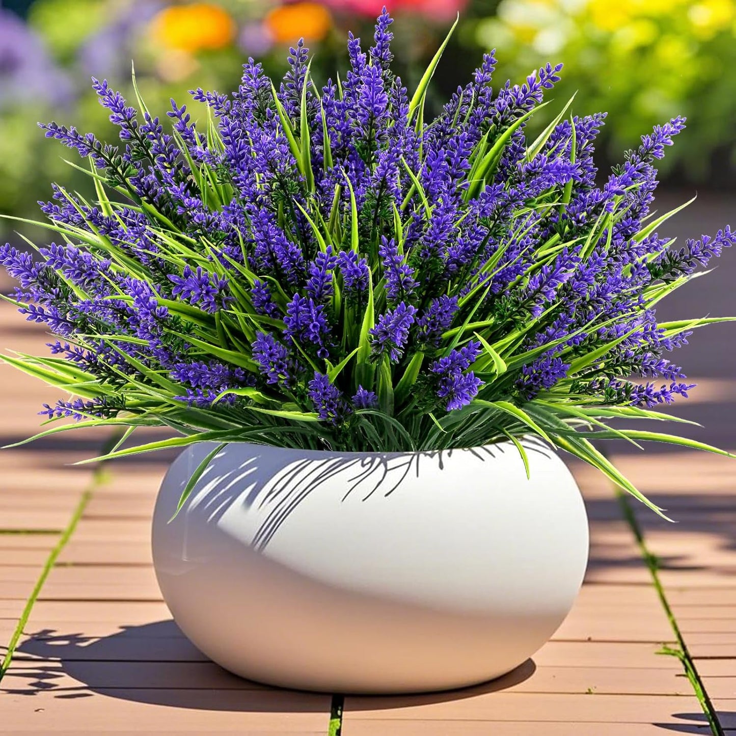 Geegoods 24 Bundles Artificial Plants Flowers Outdoor – Faux Lavender Flowers with Monkey Grass UV Resistant Plastic Faux Plants for Garden Porch Window Patio Hanging Planter Home Decor