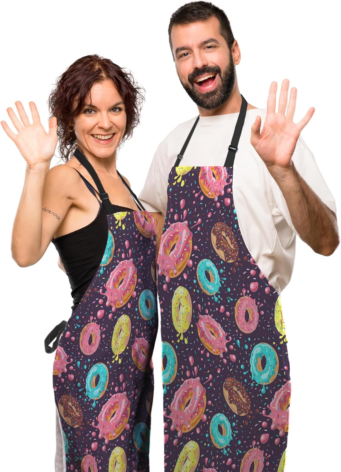 Chef Apron for Men Donuts Women Aprons for Kitchen Cooking Restaurant BBQ Painting Crafting 27” (W) x 31” (H), Waterproof Aprons