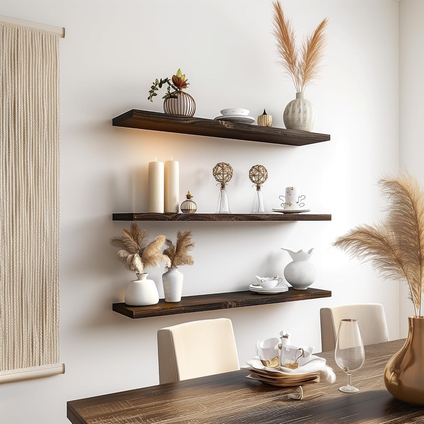 36 Inch Floating Shelves for Wall Rustic Brown Wood Wall Shelves for Bedroom Set of 4