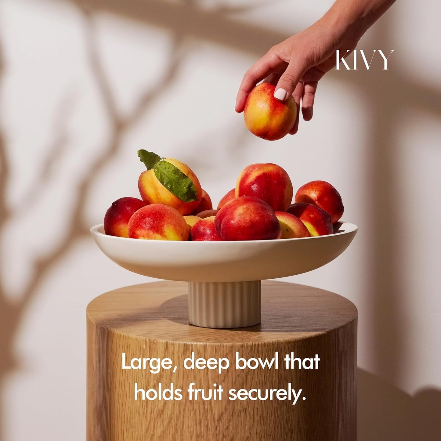 KIVY Concrete Fruit Bowl for Kitchen Counter - Large Decorative Pedestal Bowl for Home Decor - Modern Key Bowl for Entryway Table - White