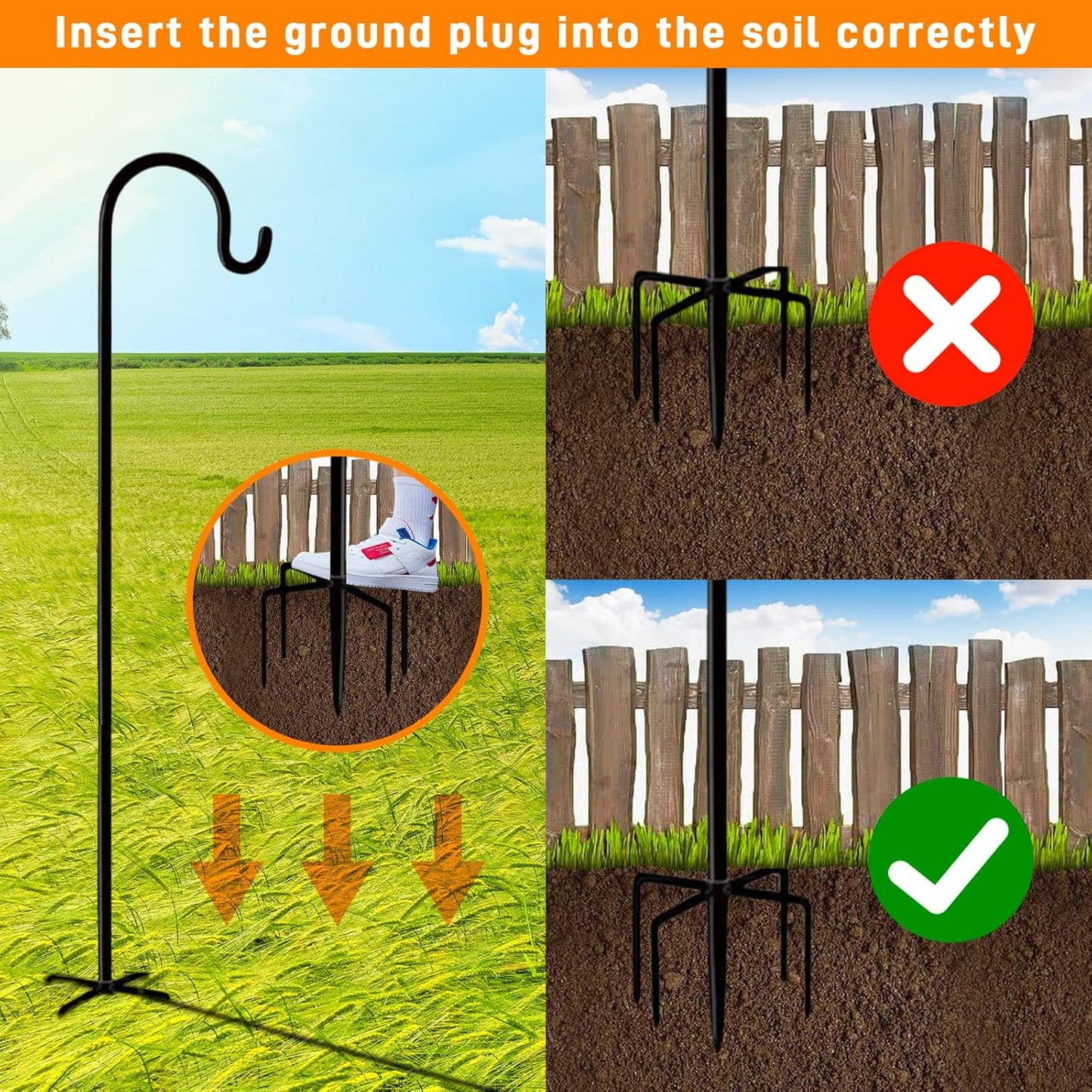 Shepherd Hooks Outdoor 48 Inches for Lanterns Heavy Duty Shepherd Stand Plant Hanger Yard Hooks for Solar Lights,Bird Feeder,Wedding,Mason Jar,Planter Pot,Adjustable Height