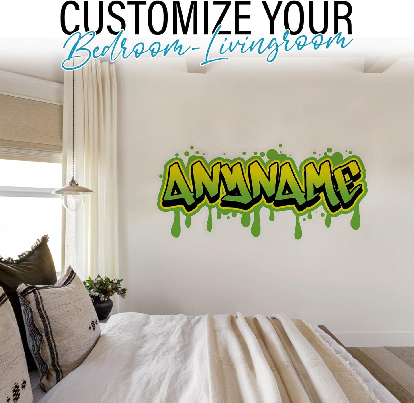 Custom Graffiti Name Wall Decal Personalized Graffiti Wall Name Decal Graphics Large Vinyl WallDecal for Home & Room Décor, Peel & Stick Wall-Art for Kids & Teens Bedroom, Car, Vehicles