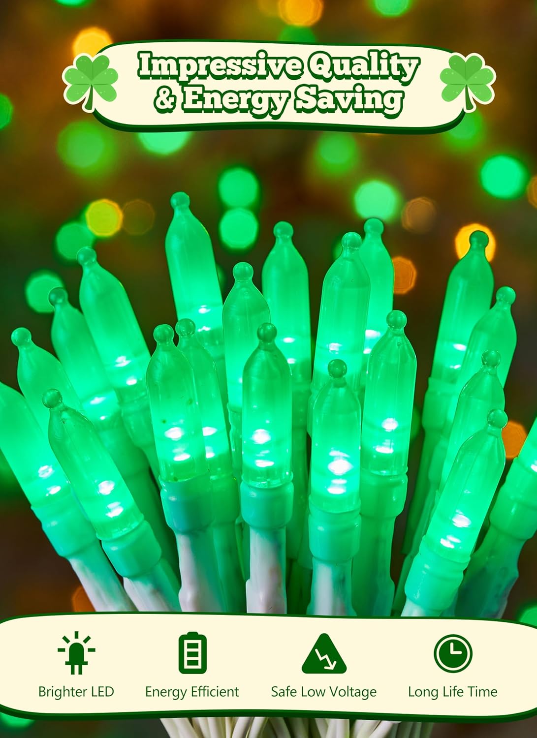 St. Patrick's Day Green Mini Lights, 8ft 20 LED Battery Operated String Lights with Timer, Christmas Tree Lights for Indoor Outdoor Bedroom Wedding Party Holiday Xmas Decoration