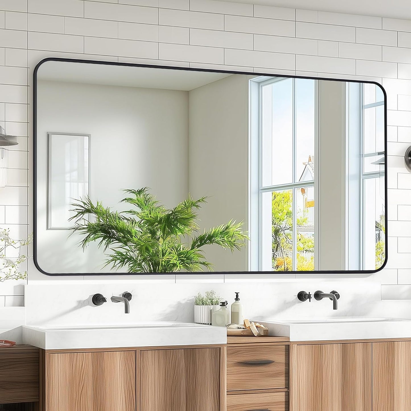Bathroom Mirror 55" x 30", Large Rectangle Wall Mirror, Black Metal Frame Wall Mounted Mirrors for Bathroom, Vanity, Bedroom, Entryway Decor(Horizontal/Vertical)