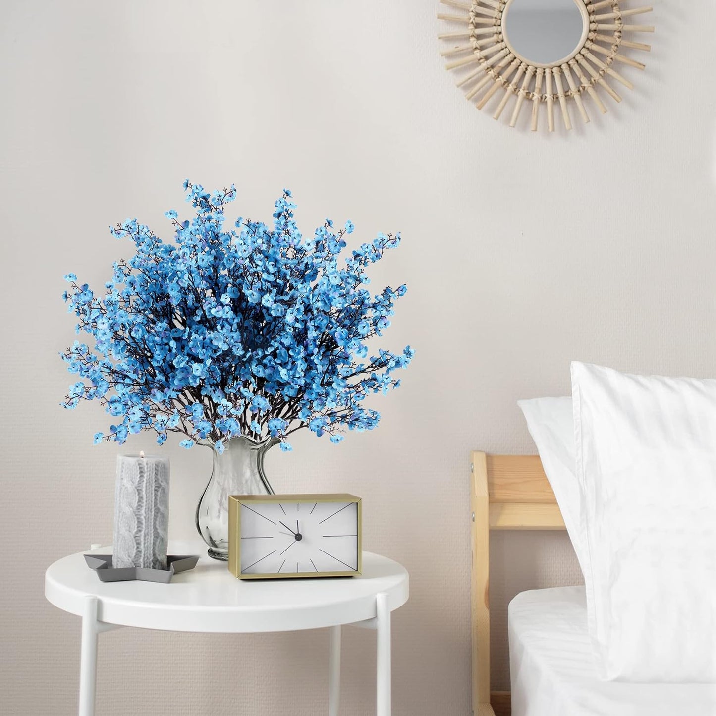 Sggvecsy 6 Pcs Babys Breath Artificial Flowers Gypsophila Bouquets Bulk Real Touch Fake Silk Flowers for Home Wedding DIY Floral Arrangement Kitchen Table Centerpiece Festival Decoration (Blue)