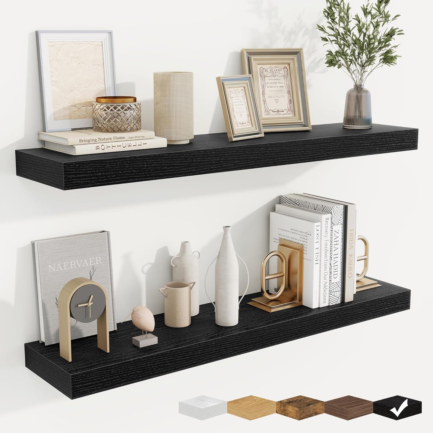 fuqing Floating Shelves for Wall, Bathroom Shelf Wall Mounted for Storage, Shelves with Invisible Bracket for Bedroom, Kitchen, Living Room, Farmhouse Small Book Shelf, 36 Inch Set of 2, Black