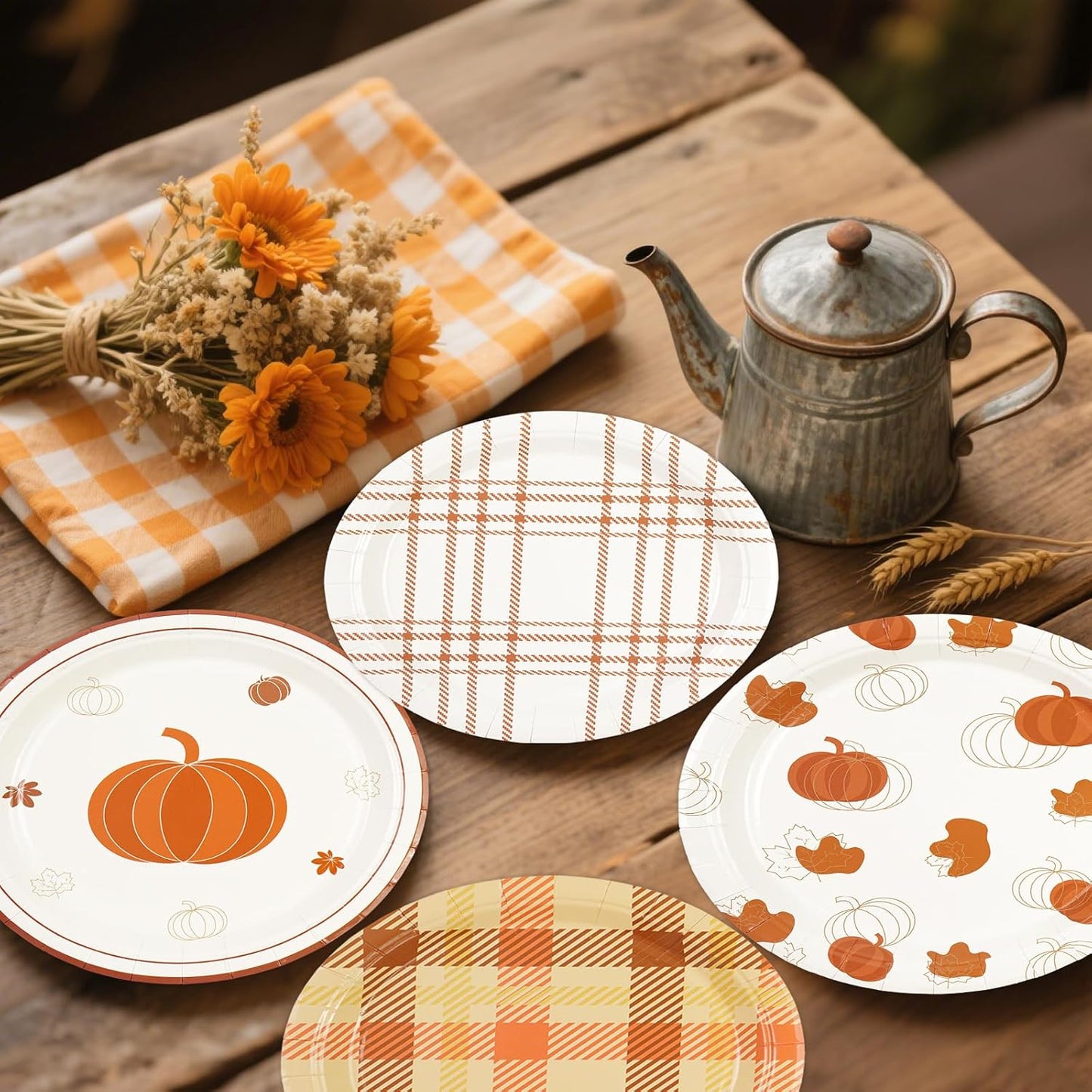 48Pcs Fall 7inch Paper Plates - Pumpkin Maple Leaf Dessert Plates for Cake Salad Fruit Disposable Autumn Party Supplies for Fall Thanksgiving Harvest Picnic Decoration, 4 Styles