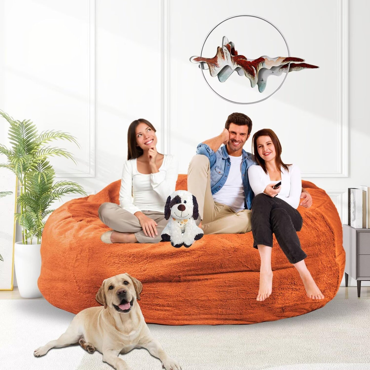 Bean Bag Chair for Adults 5FT,Soft Removable Cover for Teens/Girls Bedroom,Fluffy Giant Round Floor Beanbag Lounger Chairs (No Filler,Orange)