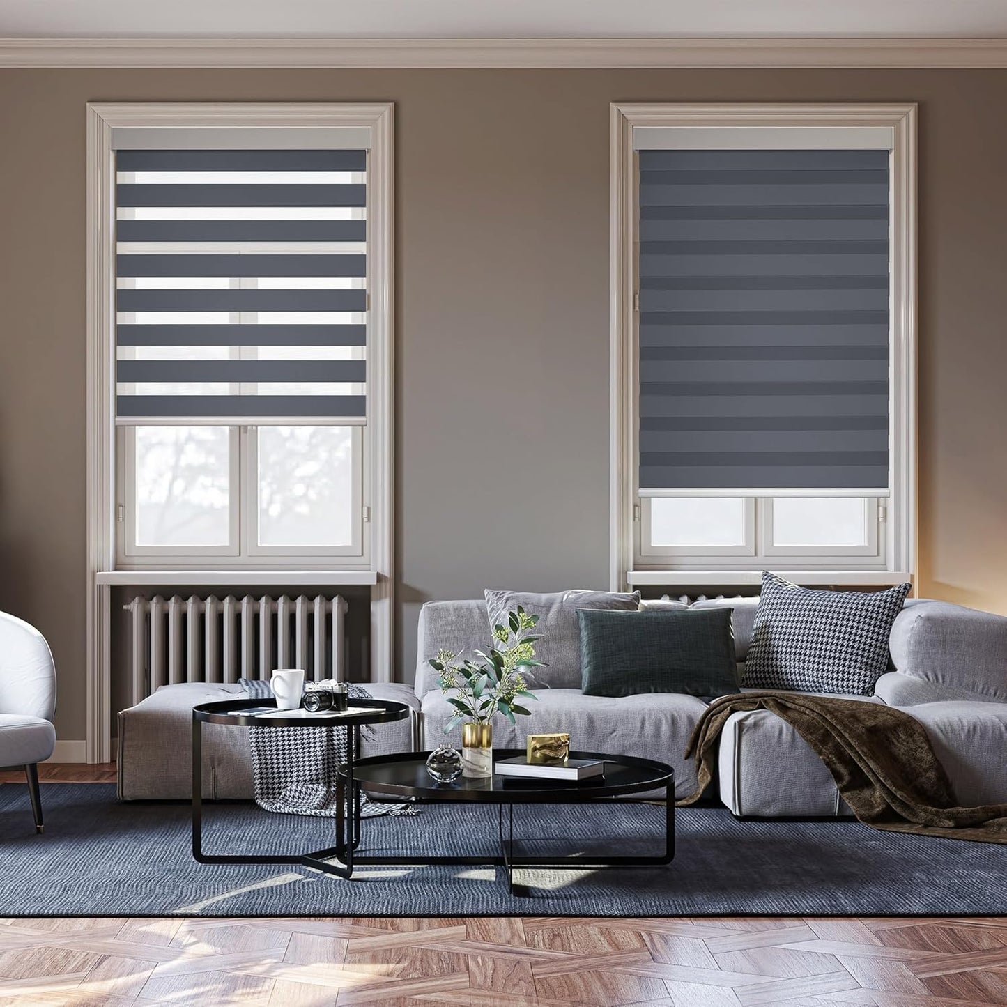 HESTIA Cordless Zebra Blinds Light Filtering Roller Shades UV Blocking Blackout Privacy Indoor Window Blind for Home Office Day and Night, Blue Grey,30" W x 48" H