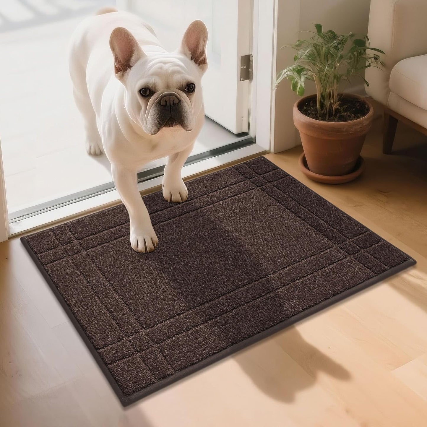 JSEI Entryway Rugs Doormat 20"x32", Non-Slip Dirt Trapper Door Mats Indoor, Washable Absorbent and Stain Resist Welcome Floor Mat for Front Door, Dog Door Mat, Muddy Wet Shoes & Paws, Brown