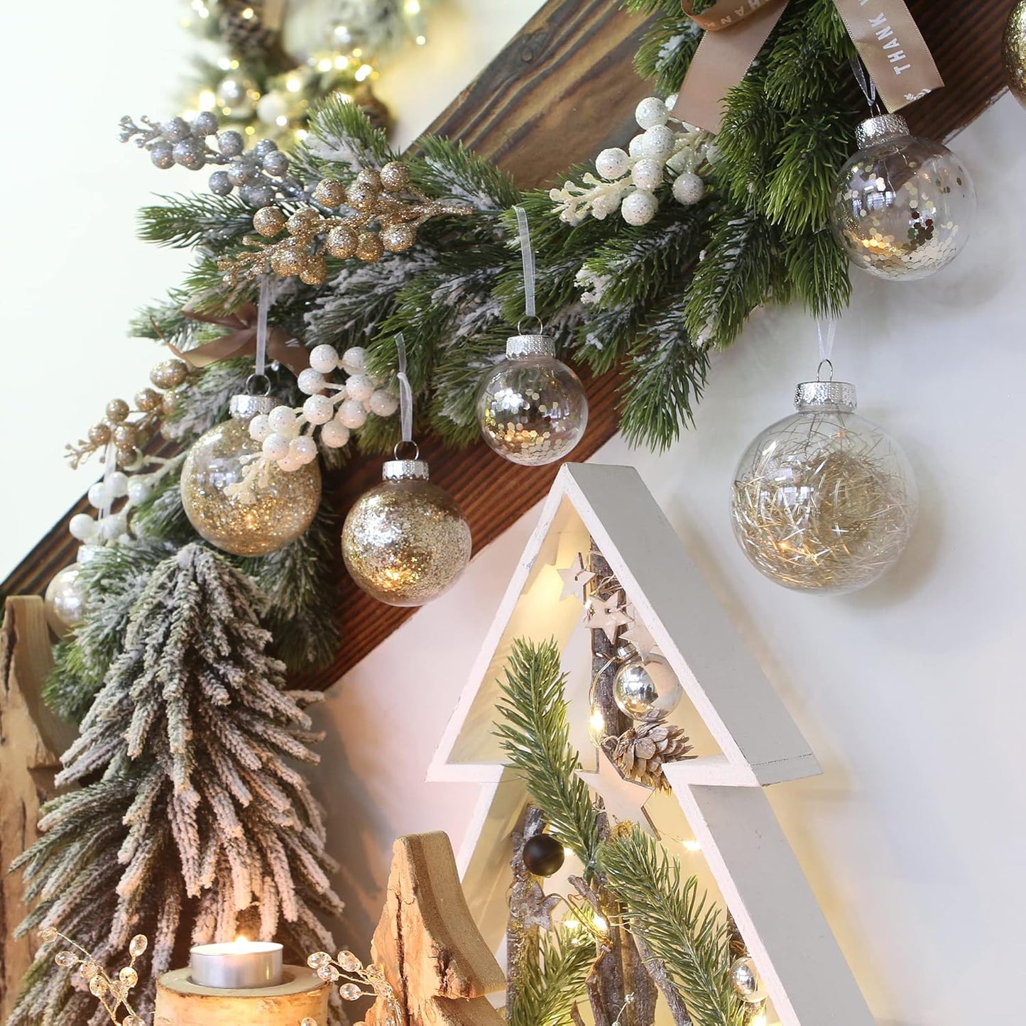 Sea Team Shatterproof Clear Plastic Christmas Ball Ornaments Decorative Xmas Balls Baubles Set with Stuffed Delicate Decorations (100mm/3.94 inch 16-Pack, Champagne)