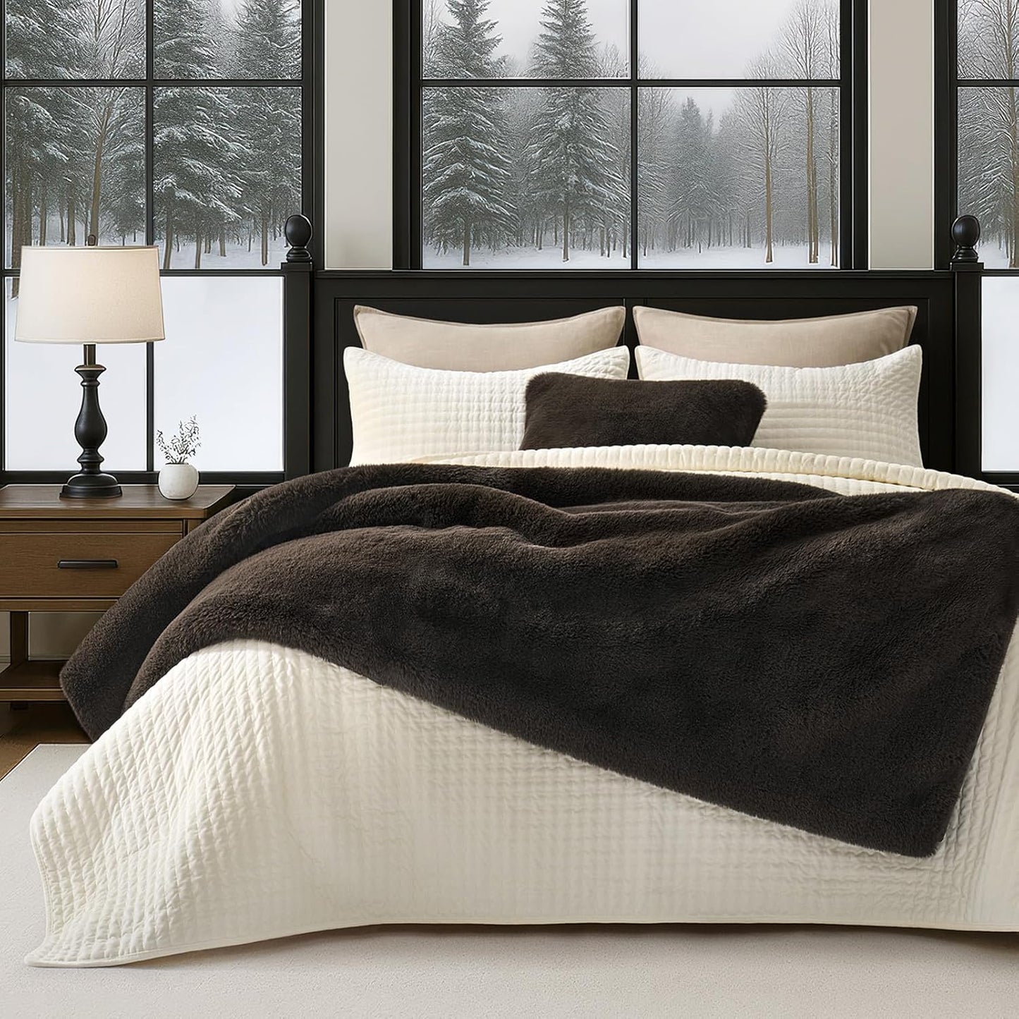 Luxury Soft Faux Chinchilla Fur Throw Blanket for Couch, Warm Thick Heavy Winter Throw Blanket 1220GSM for Bed, Fluffy Cozy Mink Blanket with Reversible Velvet, Espresso Mink, 50"x60"