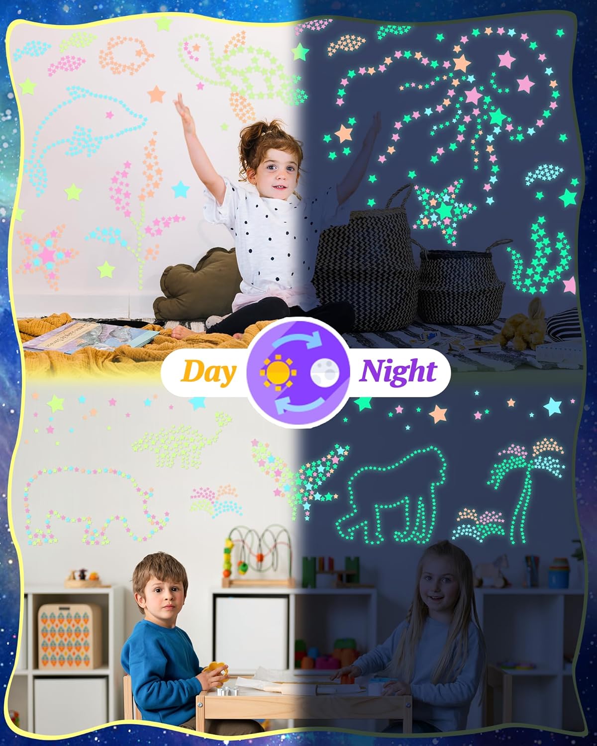 201 Pcs Glow in The Dark Stars Stickers for Ceiling, Multicolor Toddler Wall Room Decor Gifts, Luminous 3D Glowing Stars Stocking Stuffers for Kids Boys Girls