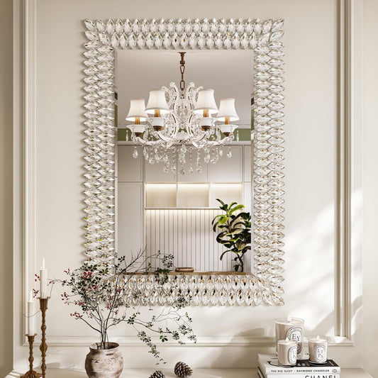 Kelly Miller Large Jeweled Mirror for Wall Decor, 28"x40" Luxury Sparkling Diamond Mirror Beveled Modern Wall Decoration for Bathroom, Living Room, Bedroom, Hallway, Entryway