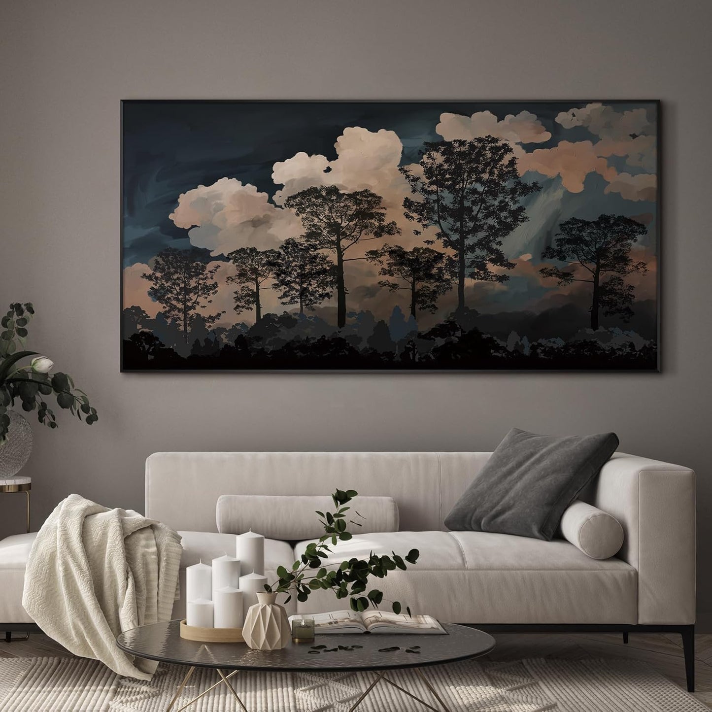 SIGNWIN 24"x46" Extra Large Framed Wall Art Silhouetted Trees at Dusk, Dramatic Forest and Cloudscape for Home Living Room Bedroom Decor (Frame Assembly Required)