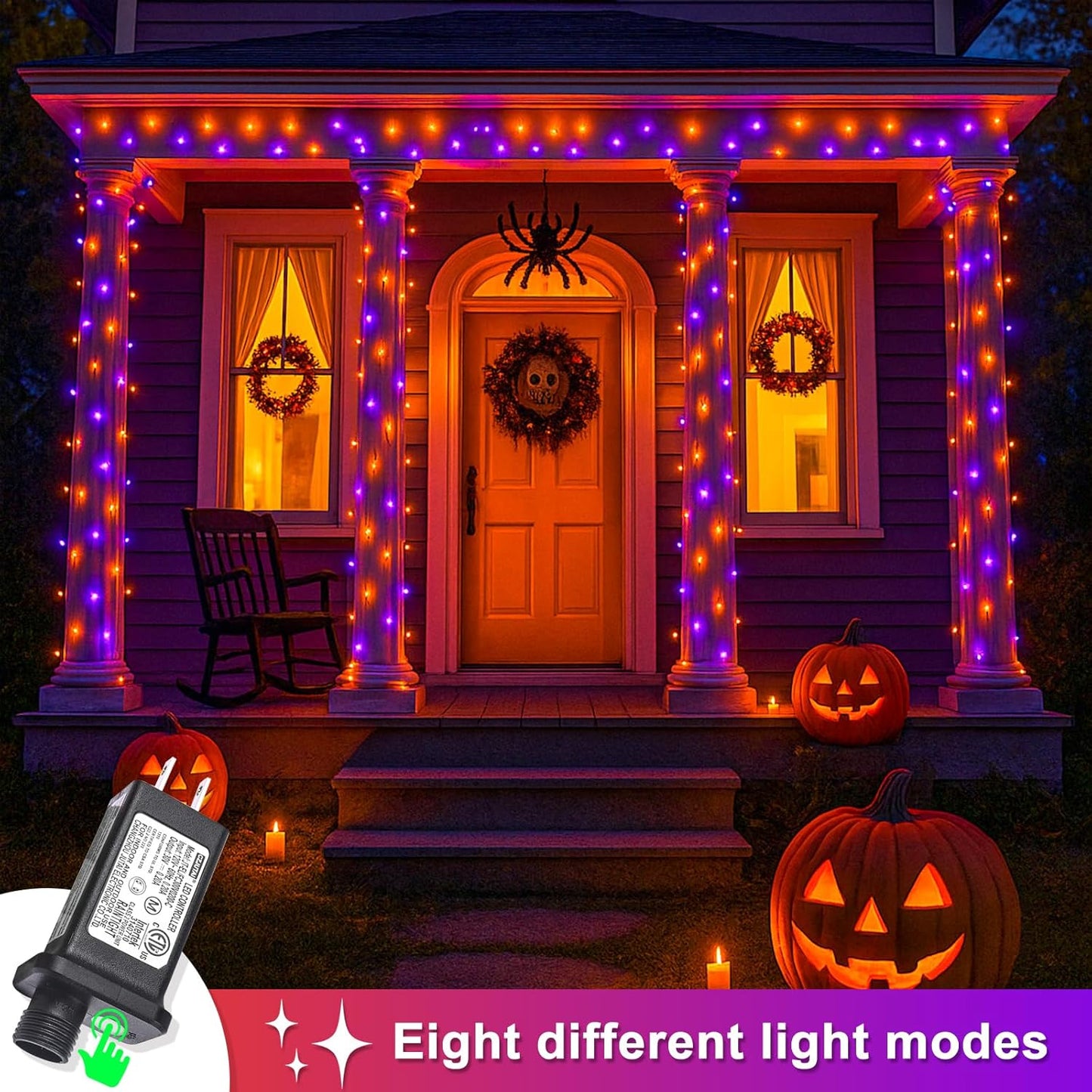 120 LED Orange and Purple Halloween Lights 40 FT Halloween Lights Indoor Outdoor Clear Wire with 8 Modes, Plug in Waterproof Christmas Light for Tree Party Bedroom Thanksgiving Decorations